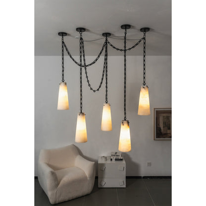 Industrial Cascade Chain Alabaster Chandelier