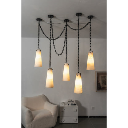 Industrial Cascade Chain Alabaster Chandelier