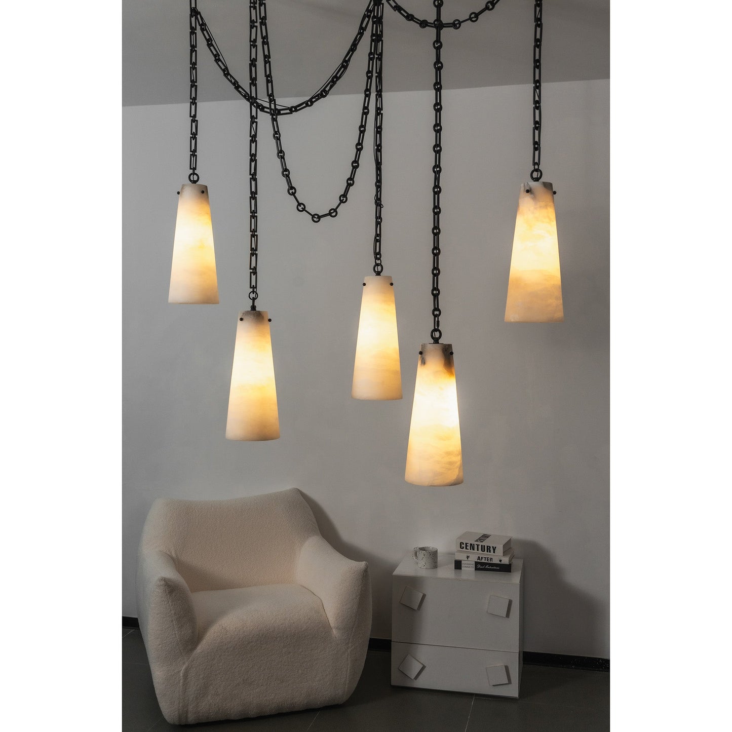 Industrial Cascade Chain Alabaster Chandelier