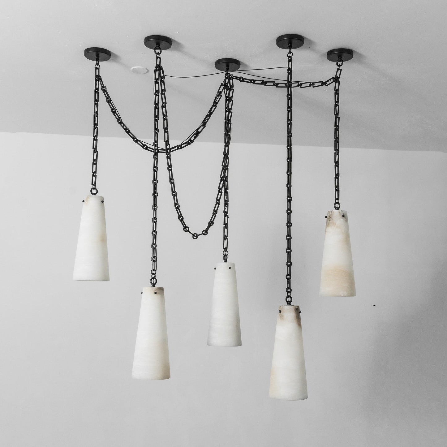 Industrial Cascade Chain Alabaster Chandelier