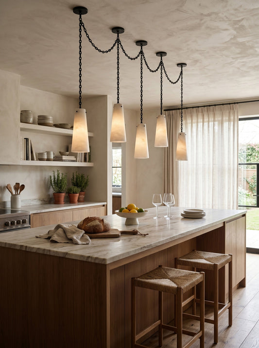 Industrial Cascade Chain Alabaster Chandelier