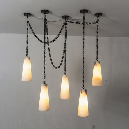 Industrial Cascade Chain Alabaster Chandelier