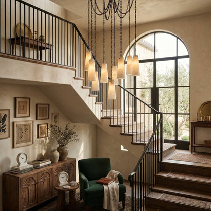 Industrial Cascade Chain Alabaster Chandelier