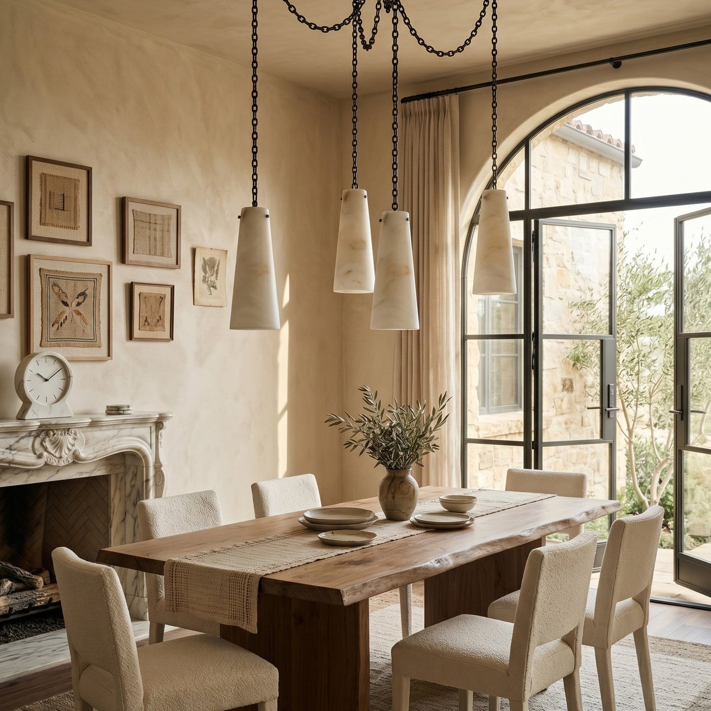 Industrial Cascade Chain Alabaster Chandelier