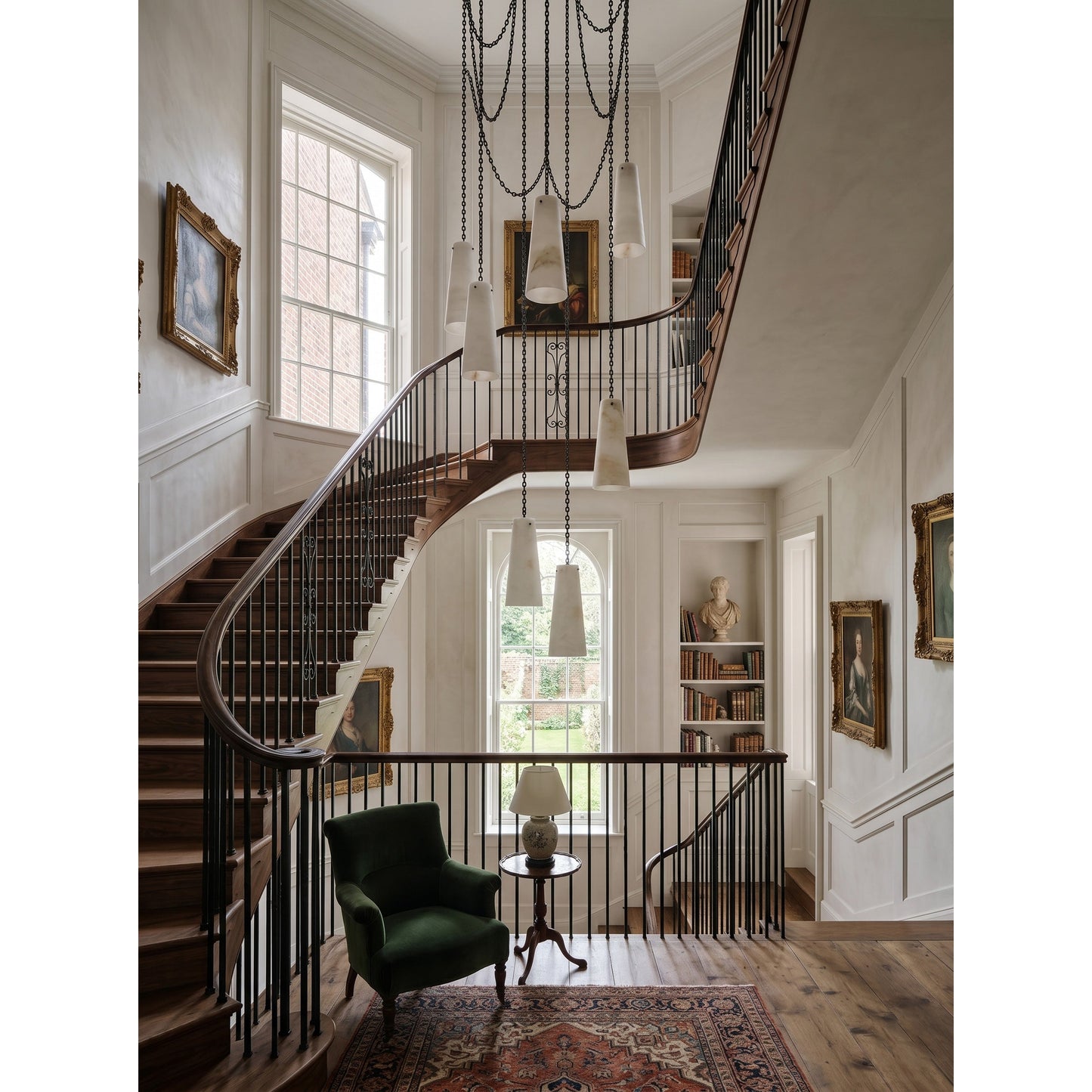 Industrial Cascade Chain Alabaster Chandelier