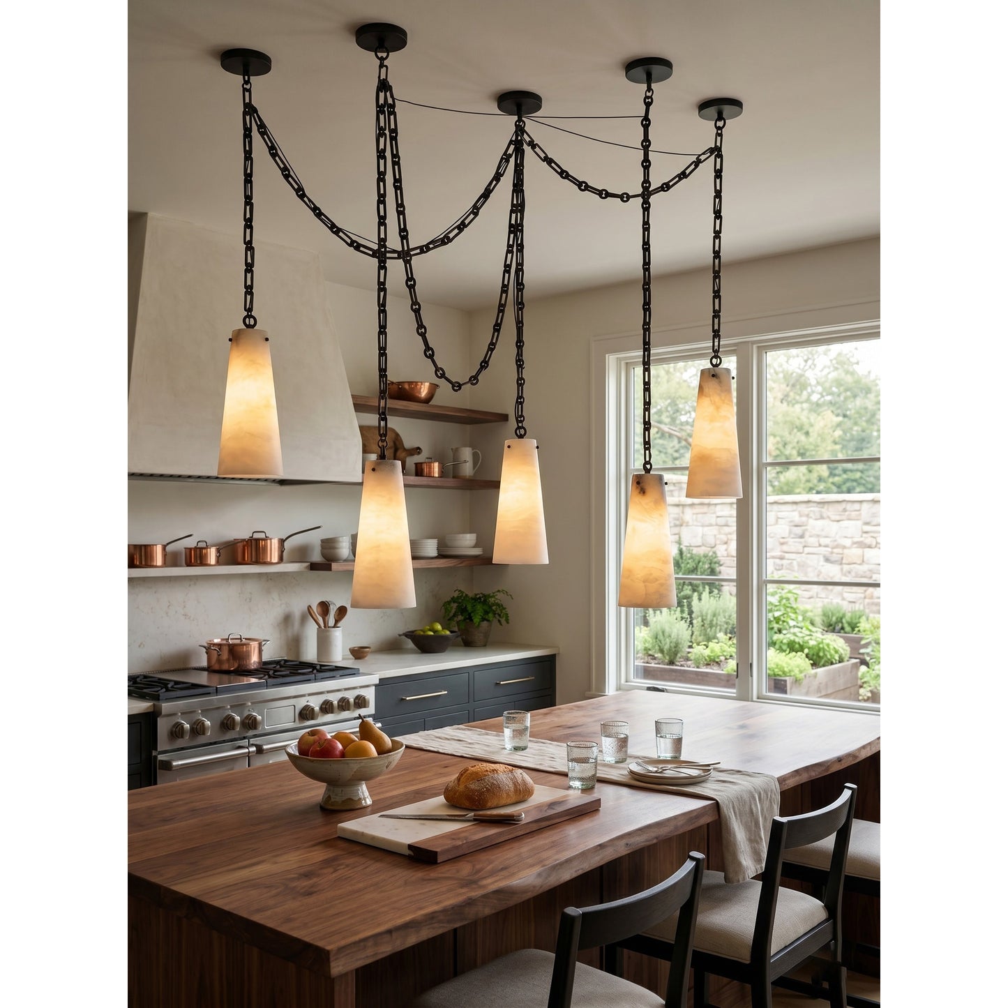Industrial Cascade Chain Alabaster Chandelier