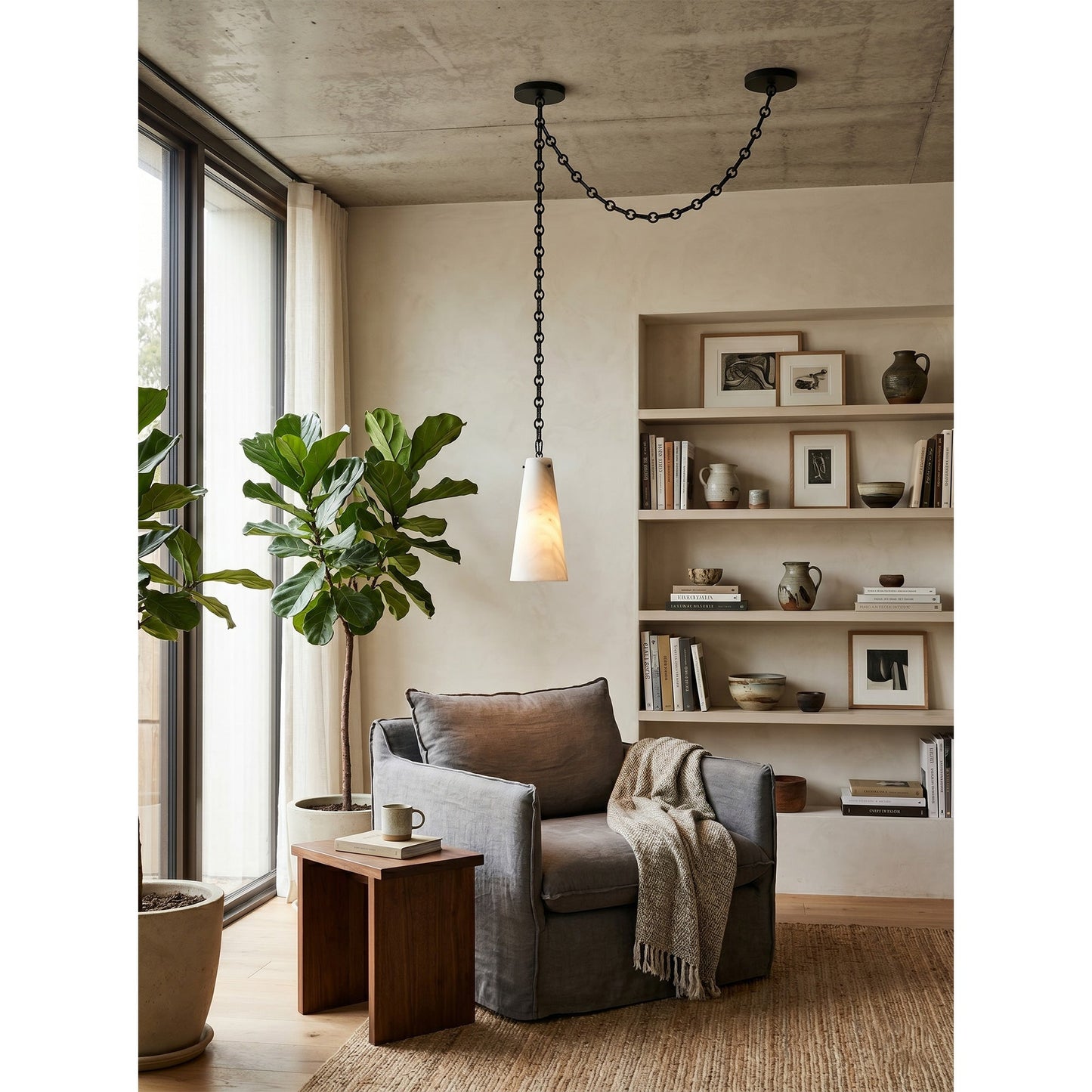 Industrial Cascade Chain Alabaster Chandelier
