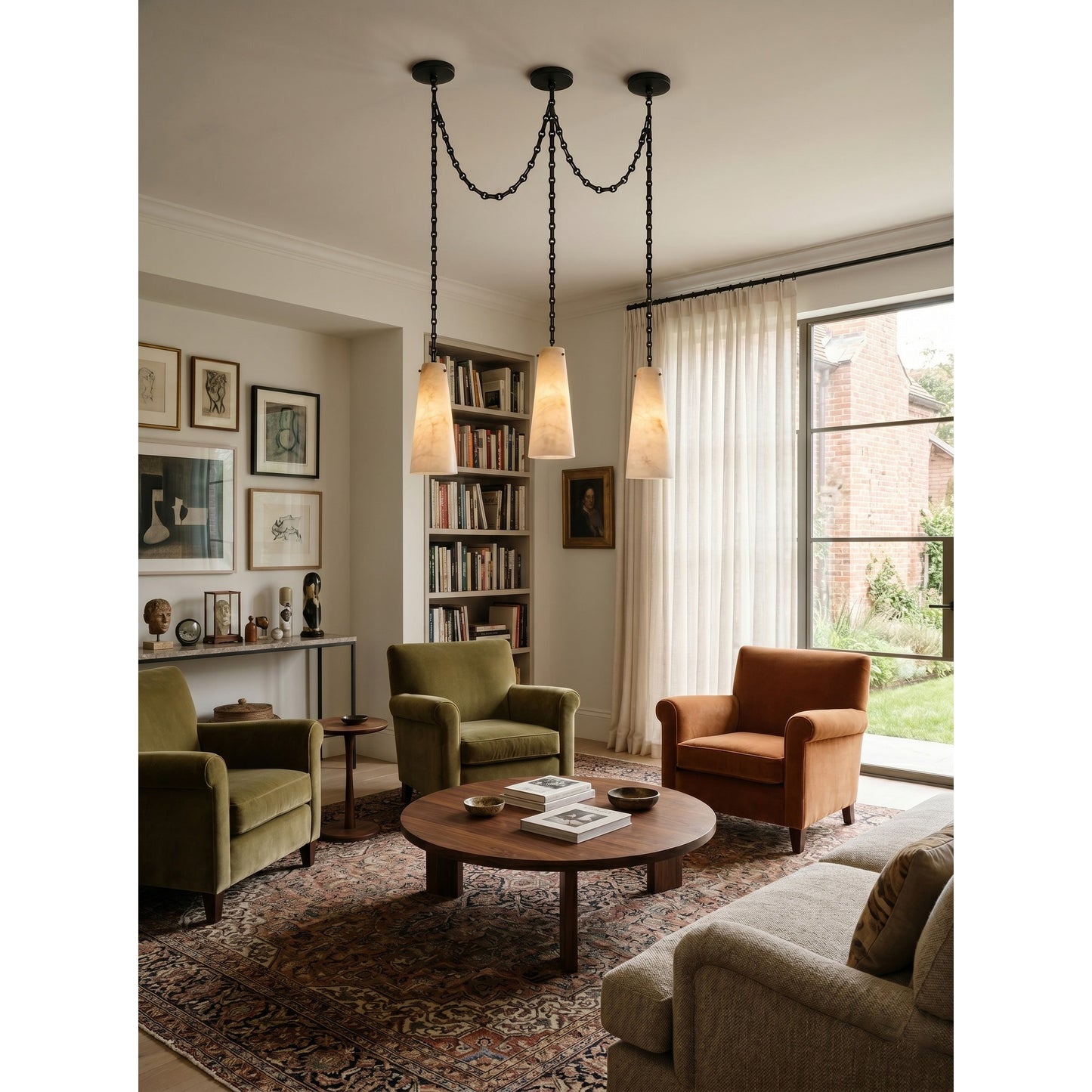 Industrial Cascade Chain Alabaster Chandelier