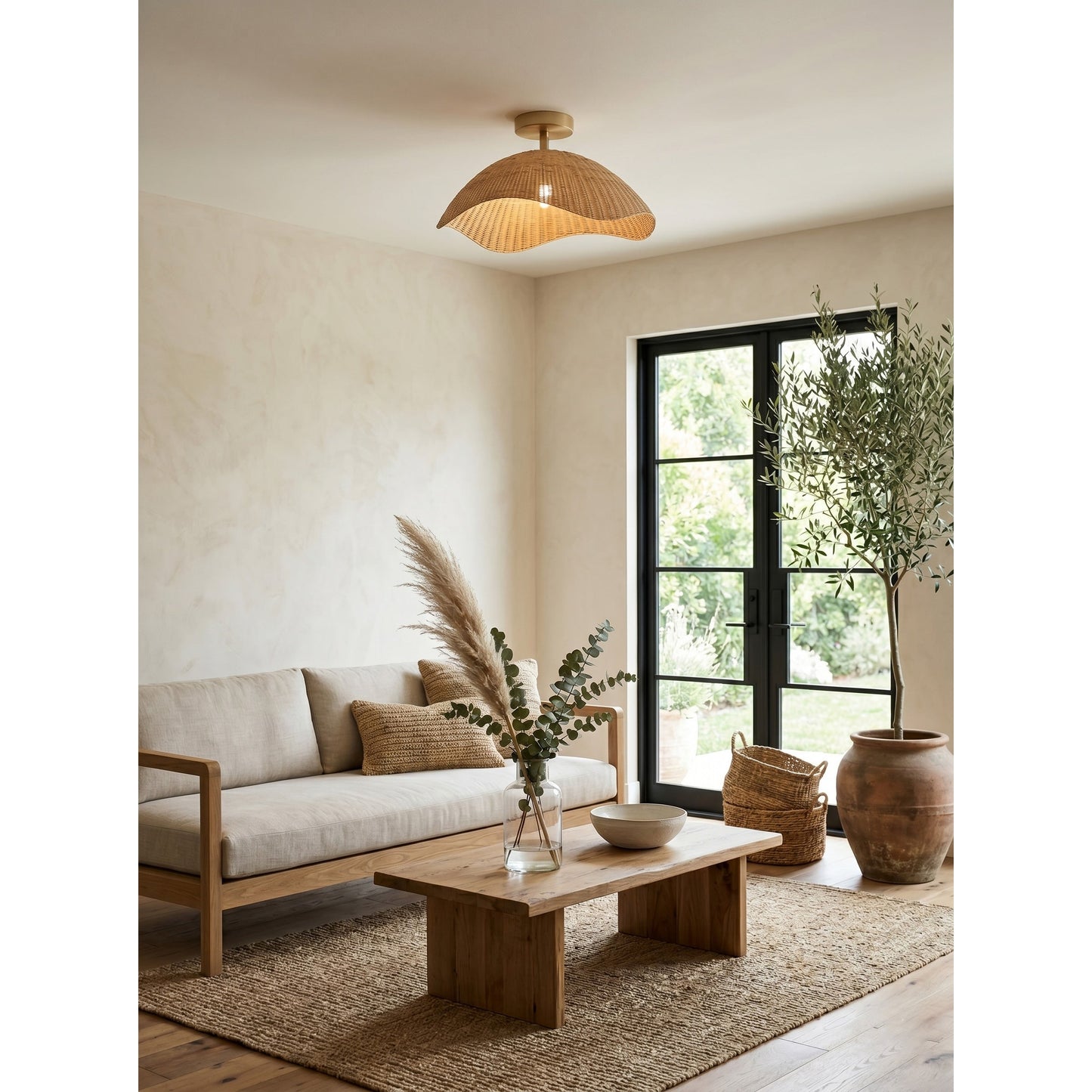 Nana Vermiculate Rattan Flush Mount