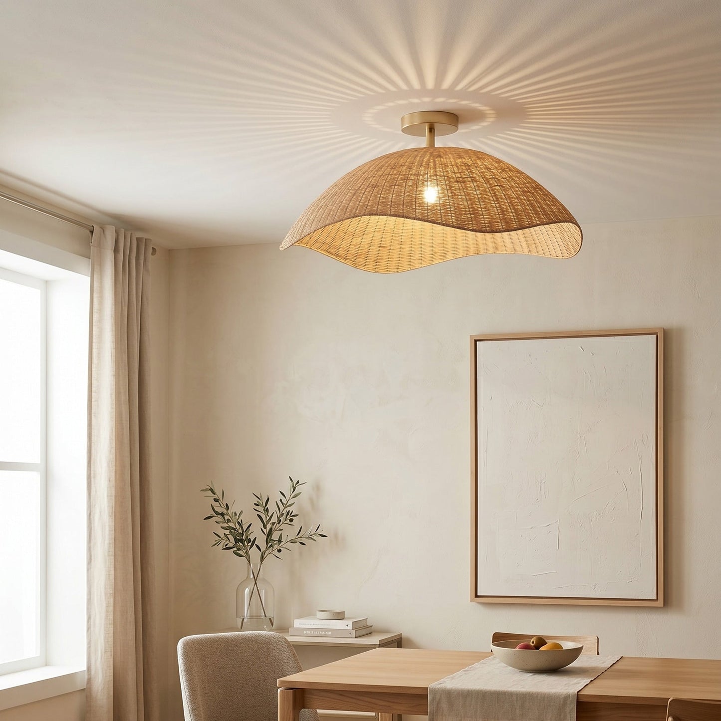 Nana Vermiculate Rattan Flush Mount