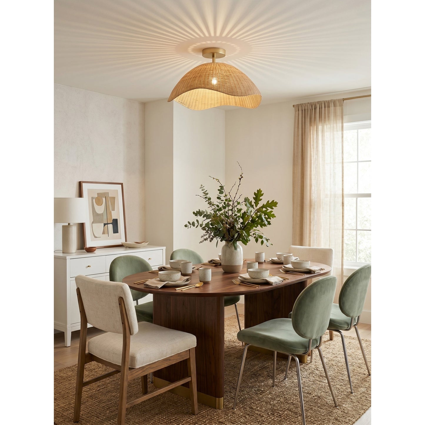Nana Vermiculate Rattan Flush Mount