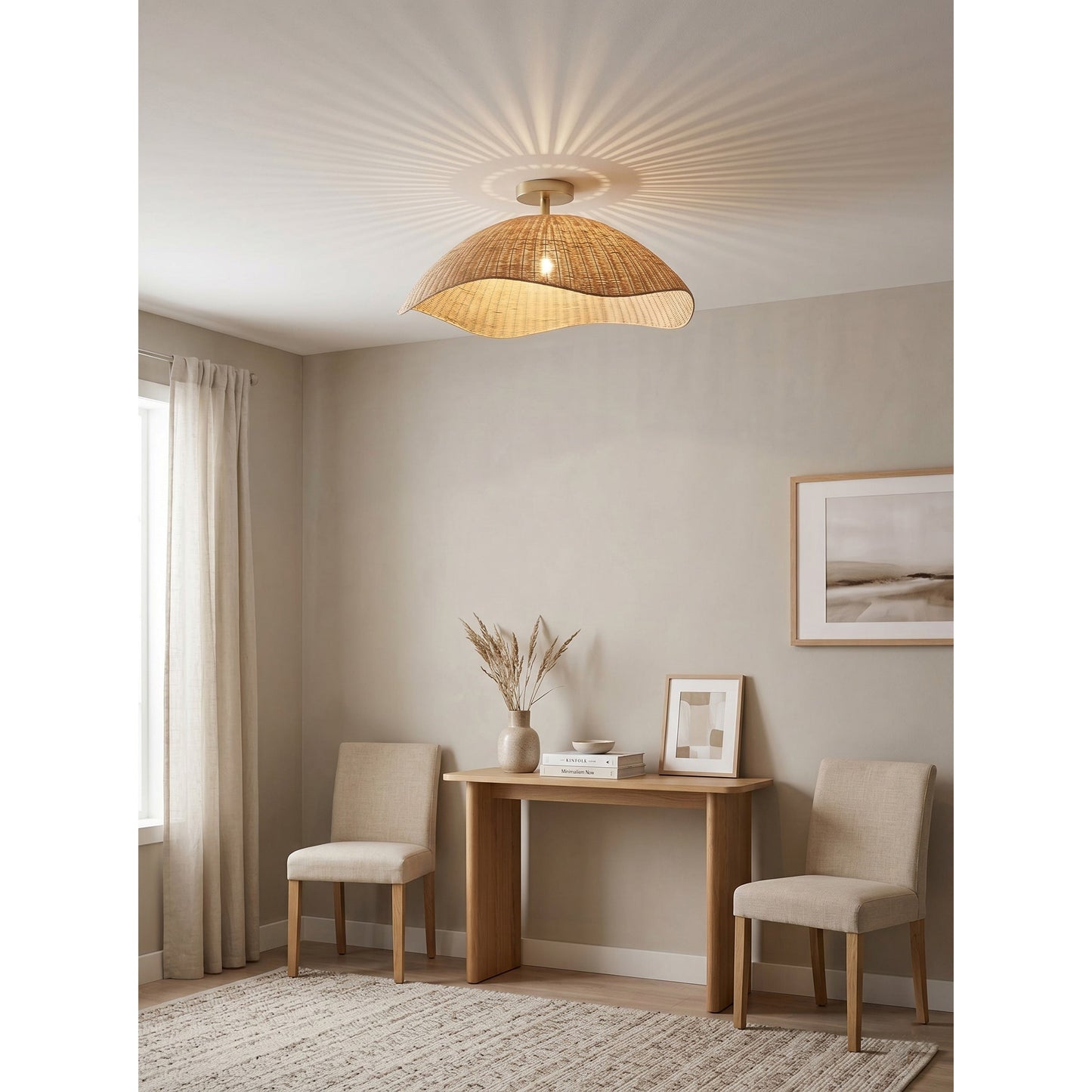 Nana Vermiculate Rattan Flush Mount