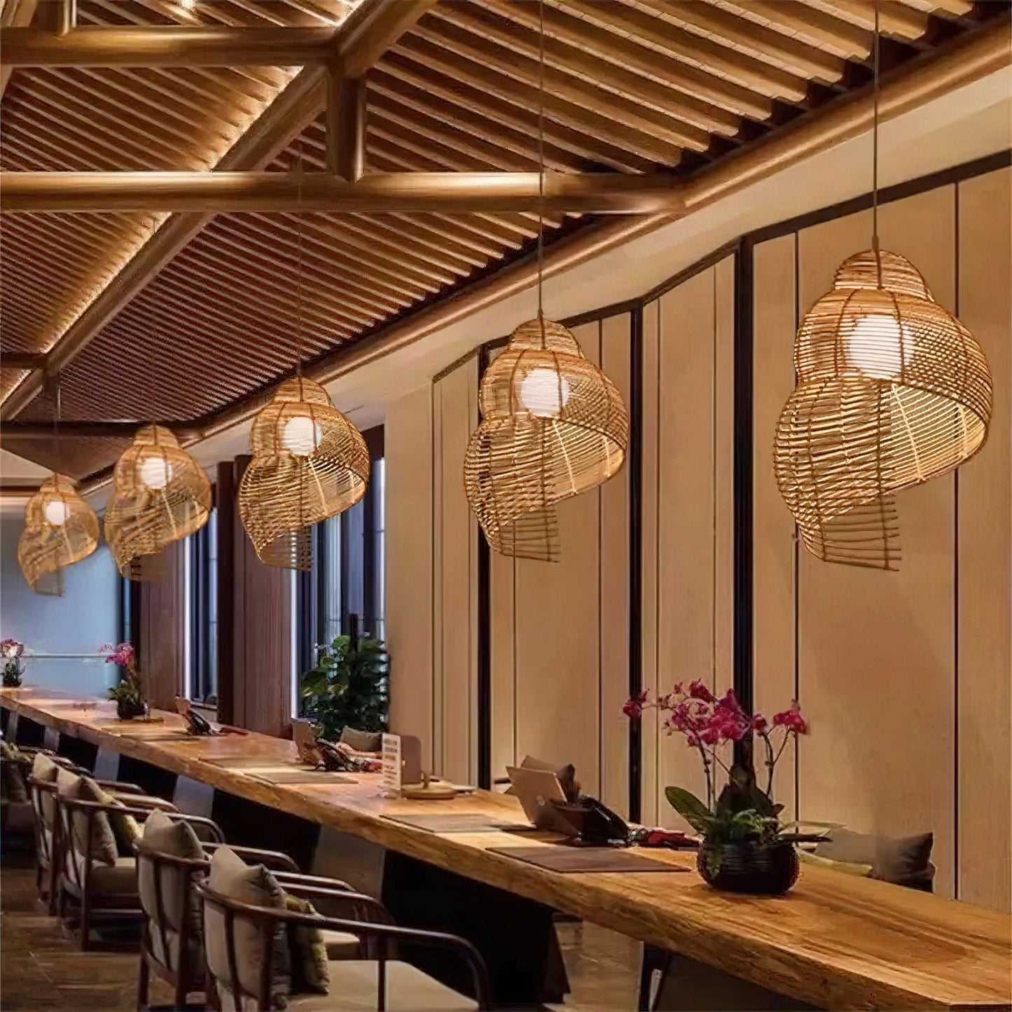 Rattan Spiral Shell Pendant Lamp