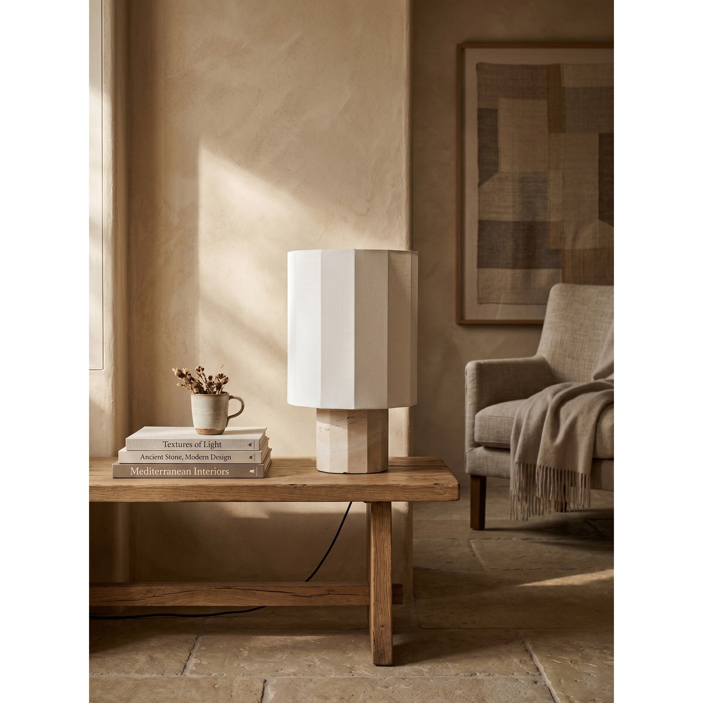 Roma Dodecagon Travertine Table Lamp