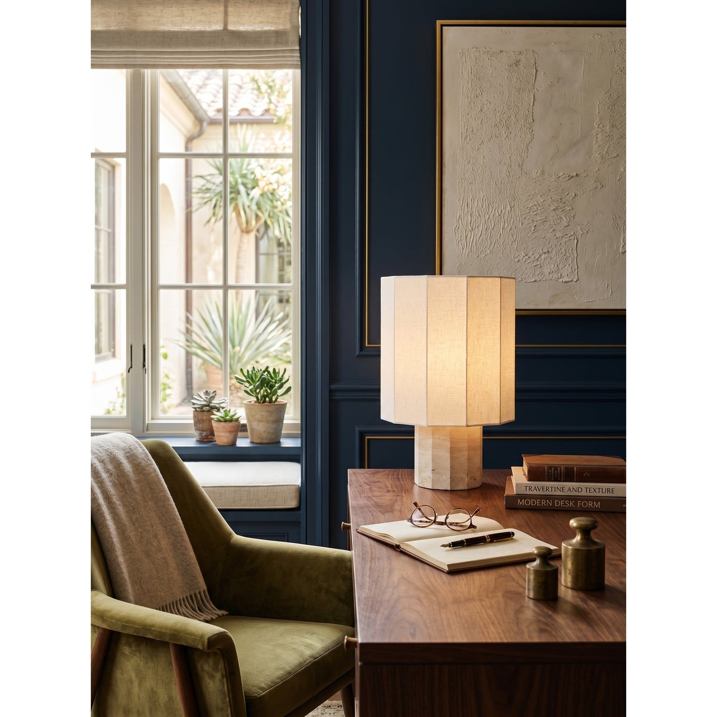 Roma Dodecagon Travertine Table Lamp