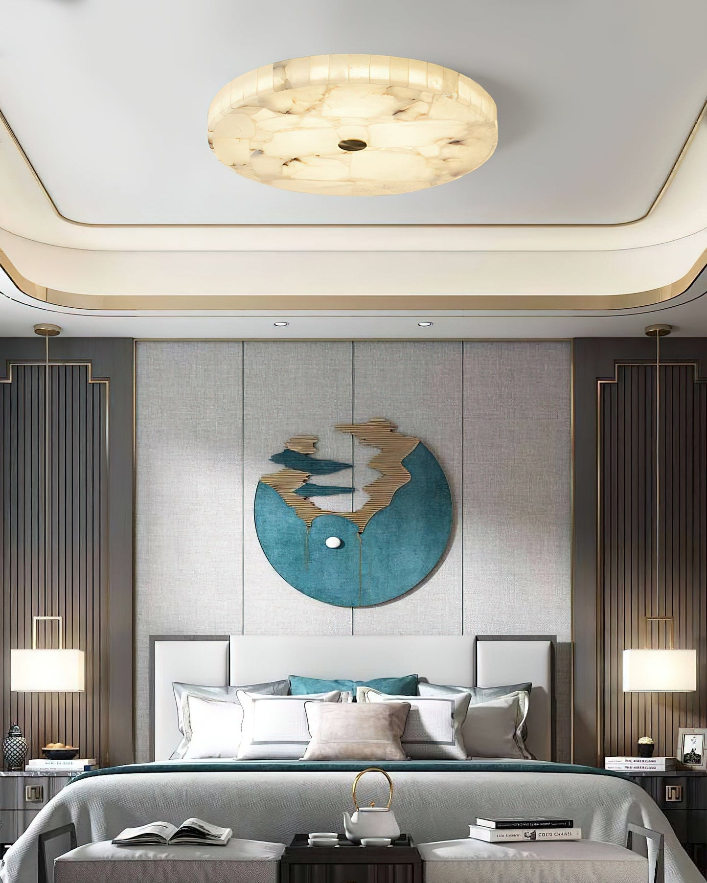 Round Mosaic Alabaster Ceiling Lamp
