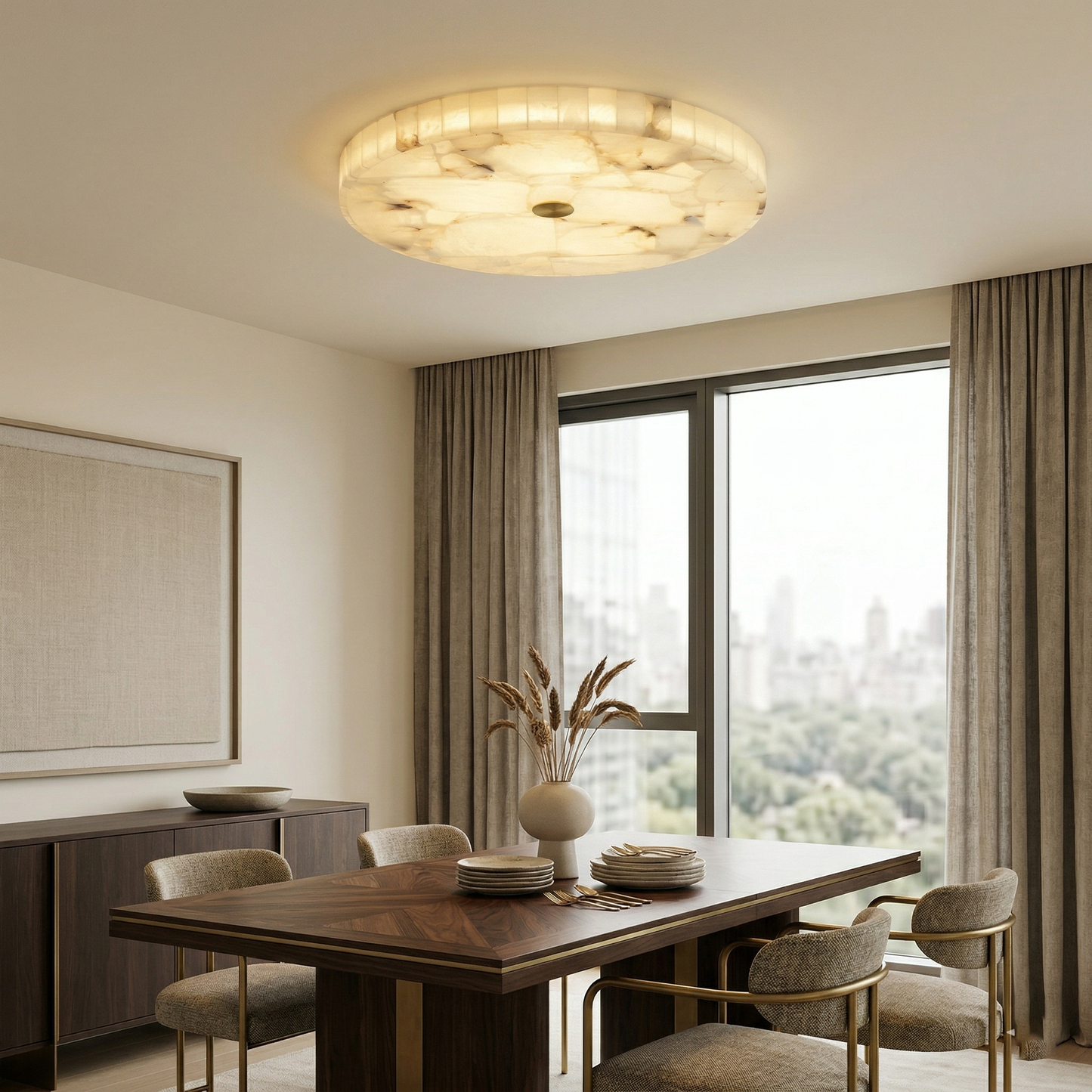 Round Mosaic Alabaster Ceiling Lamp