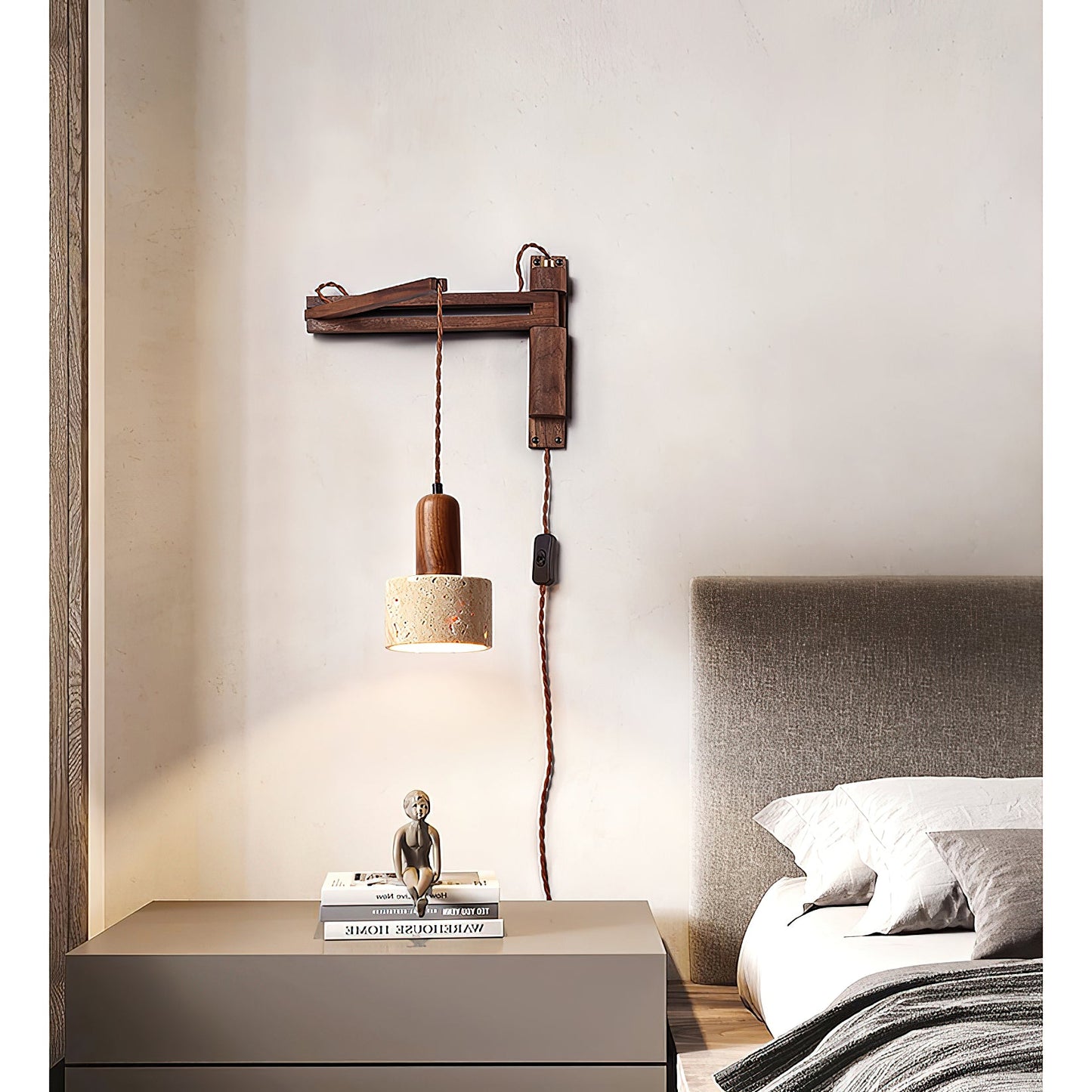 Tia Travertine Swing Arm Plug-in Sconce