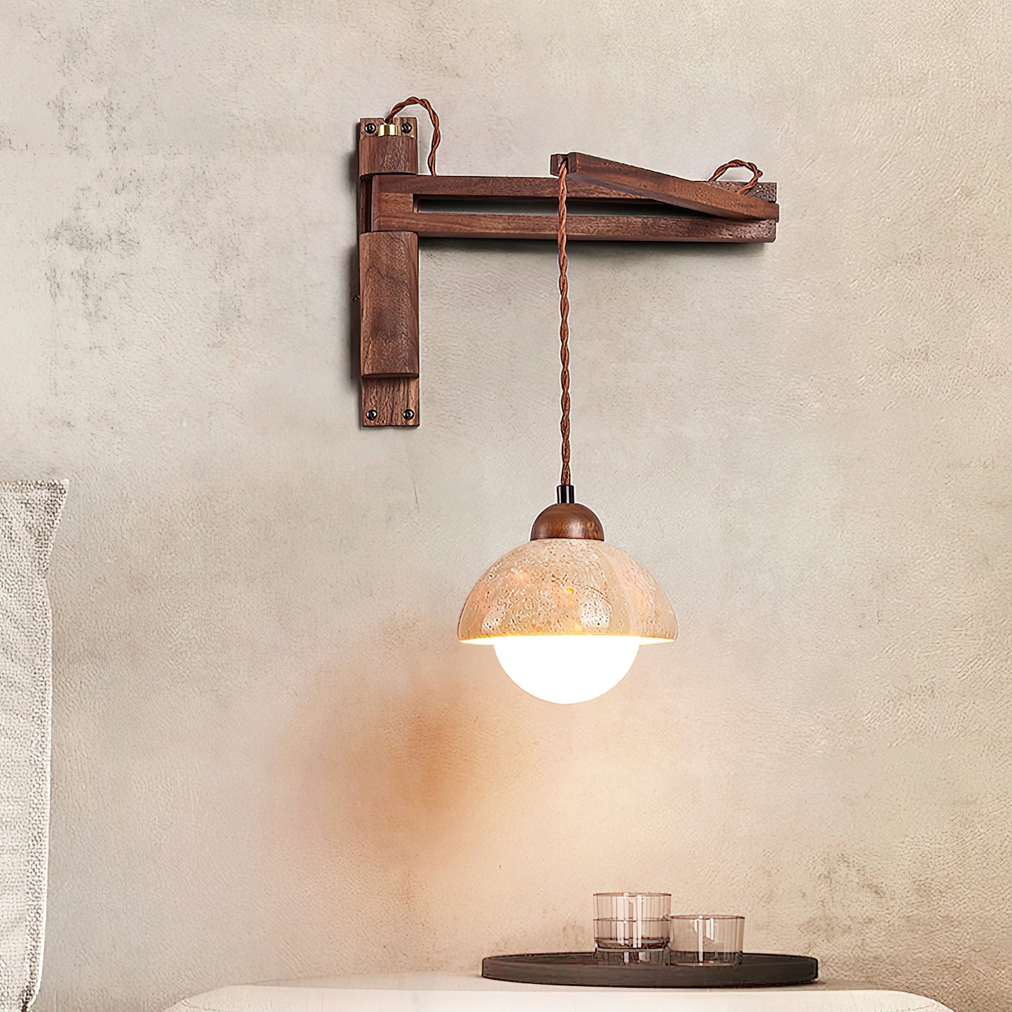 Tia Travertine Swing Arm Plug-in Sconce
