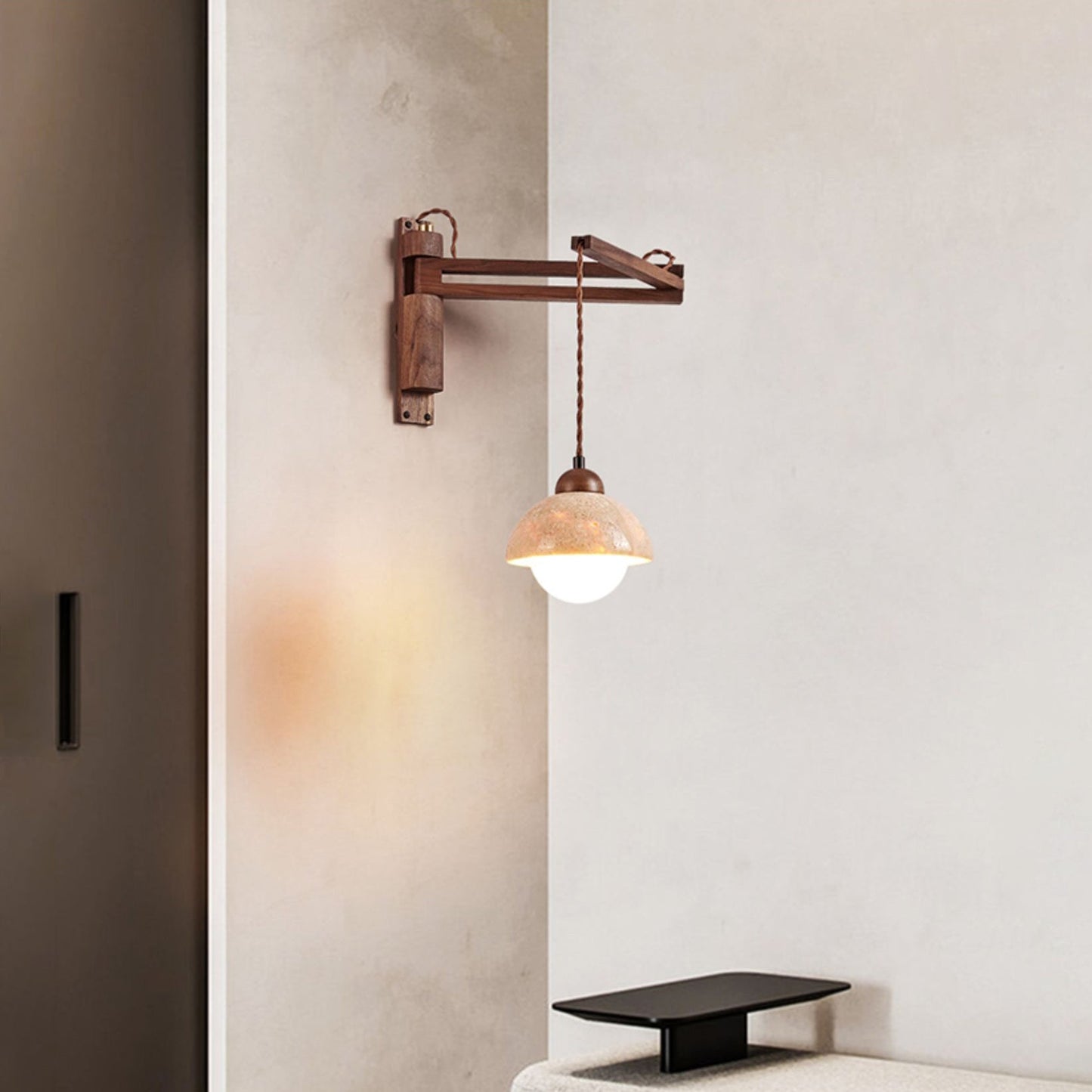 Tia Travertine Swing Arm Plug-in Sconce