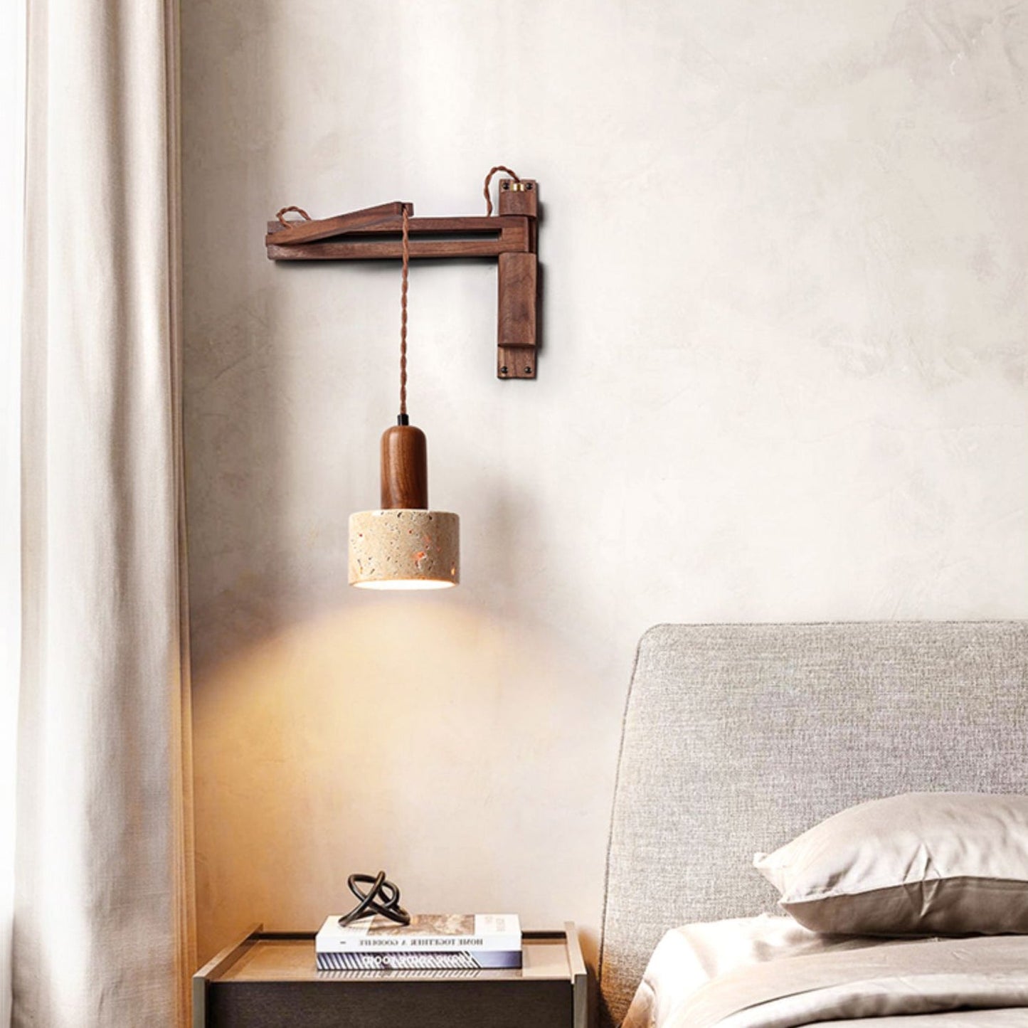 Tia Travertine Swing Arm Plug-in Sconce