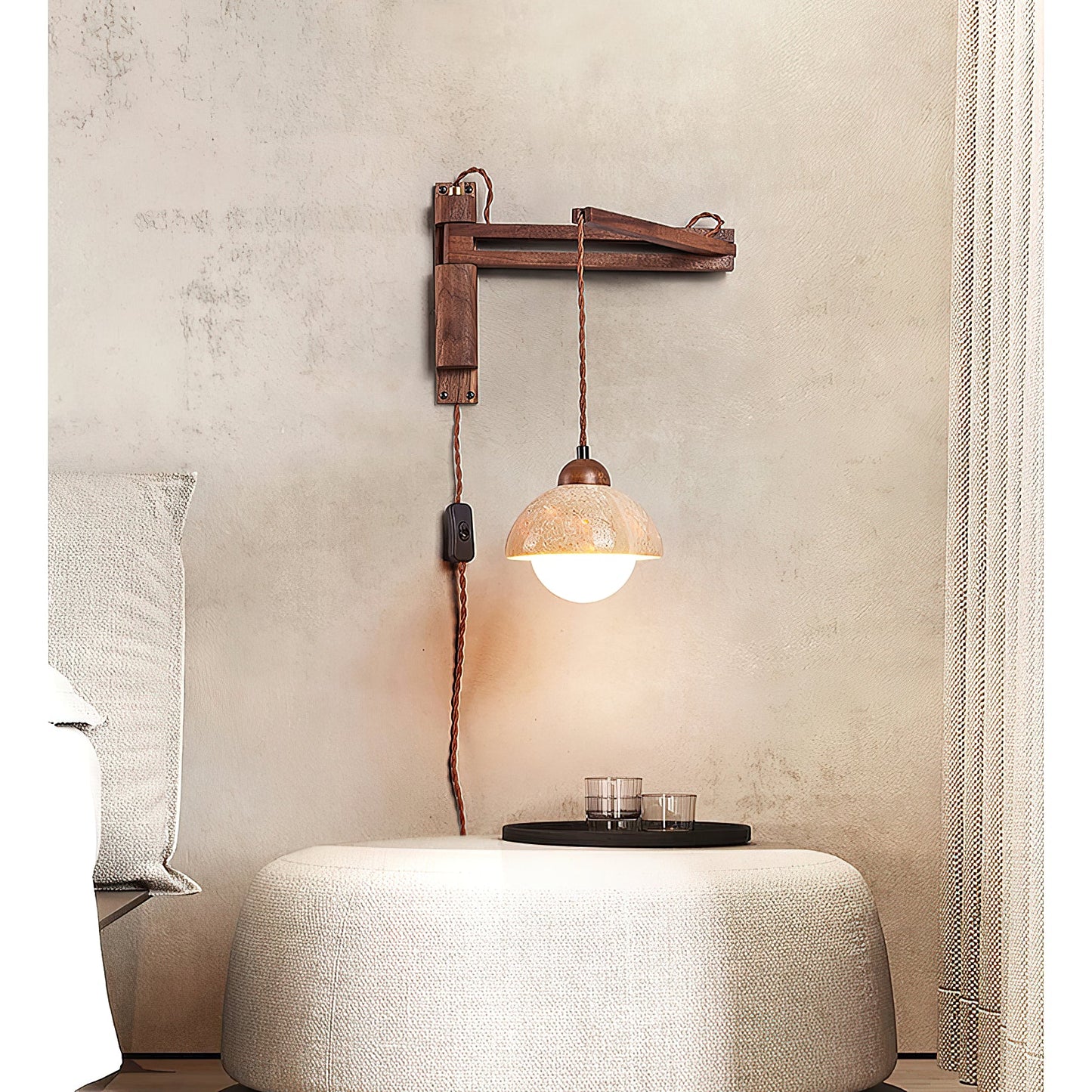 Tia Travertine Swing Arm Plug-in Sconce