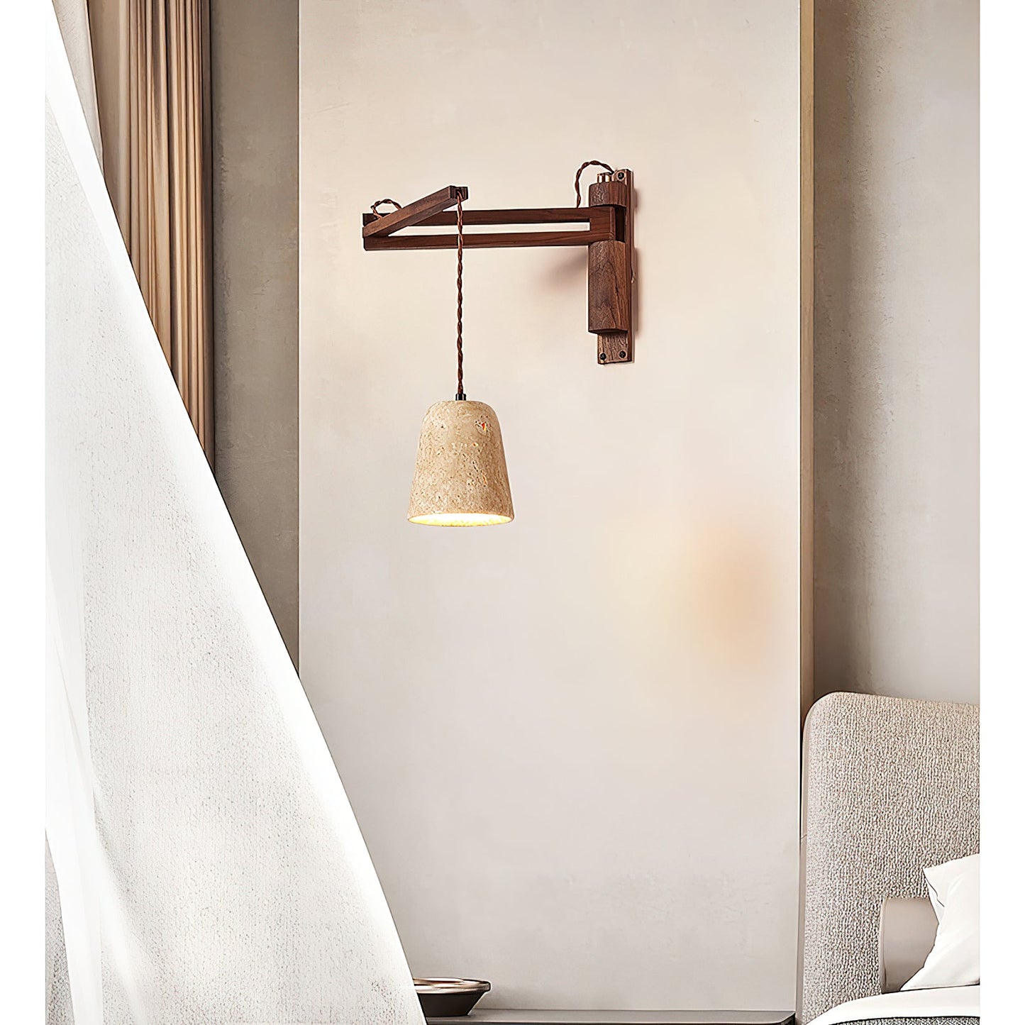 Tia Travertine Swing Arm Plug-in Sconce