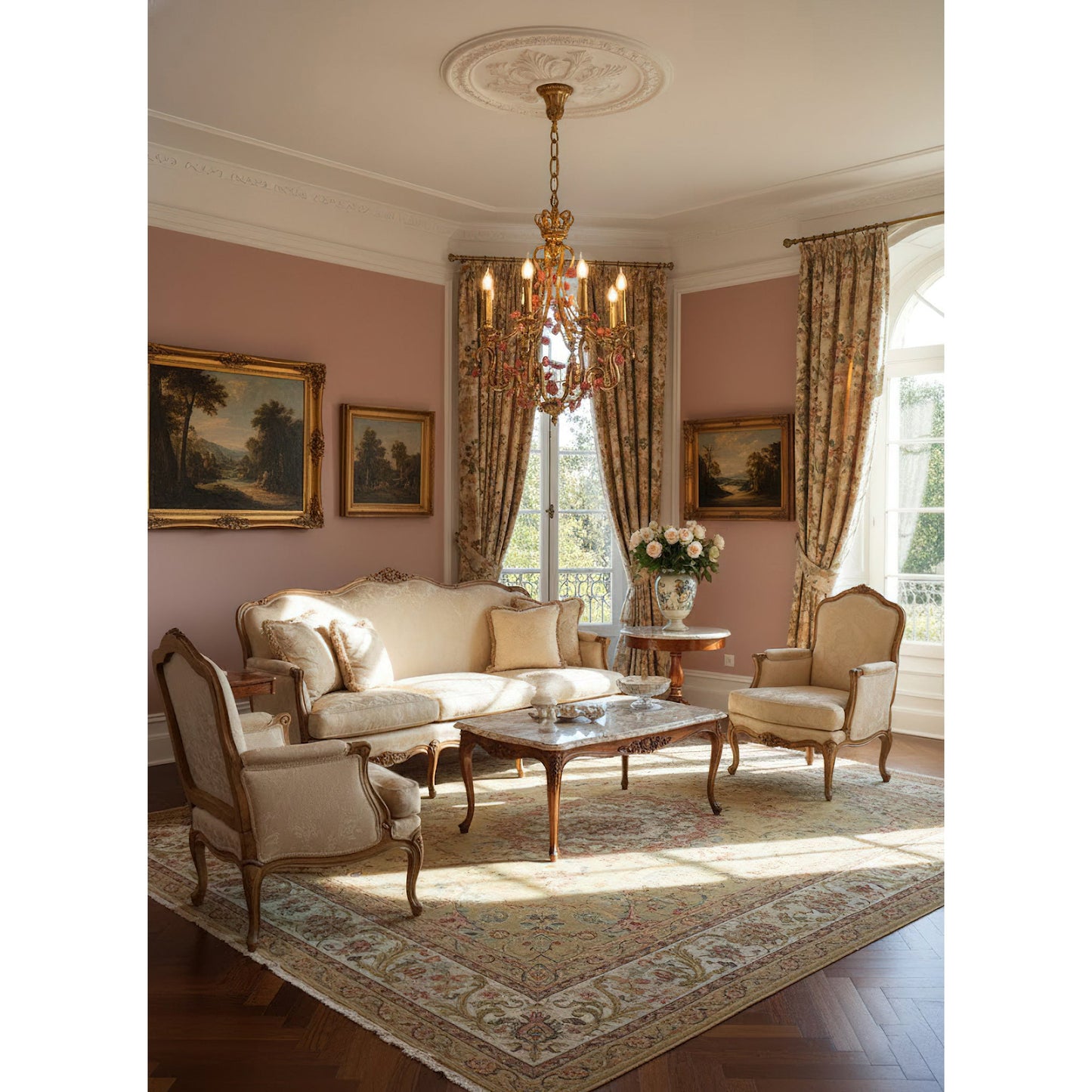 French Tole Floral Chandelier
