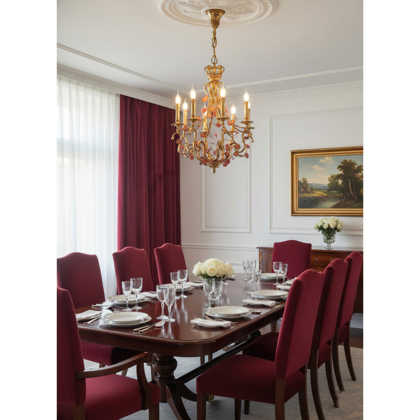 French Tole Floral Chandelier
