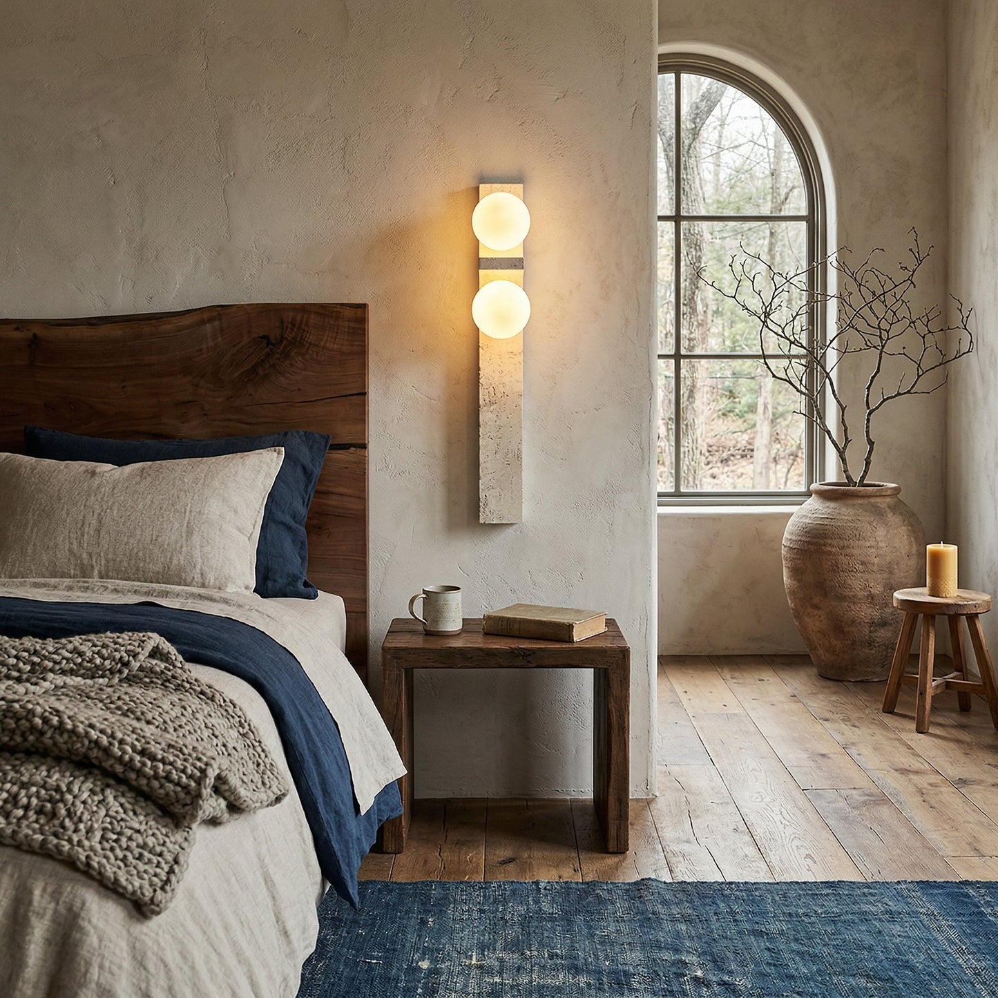 Asymmetrical Travertine Wall Sconce