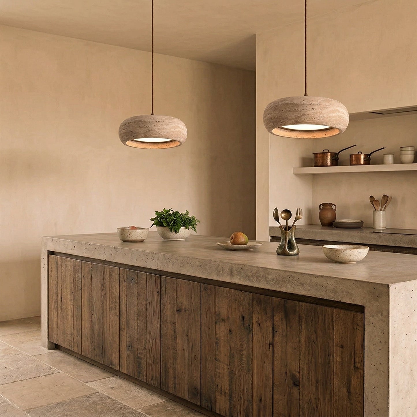 Travertine Drum Pendant Lamp