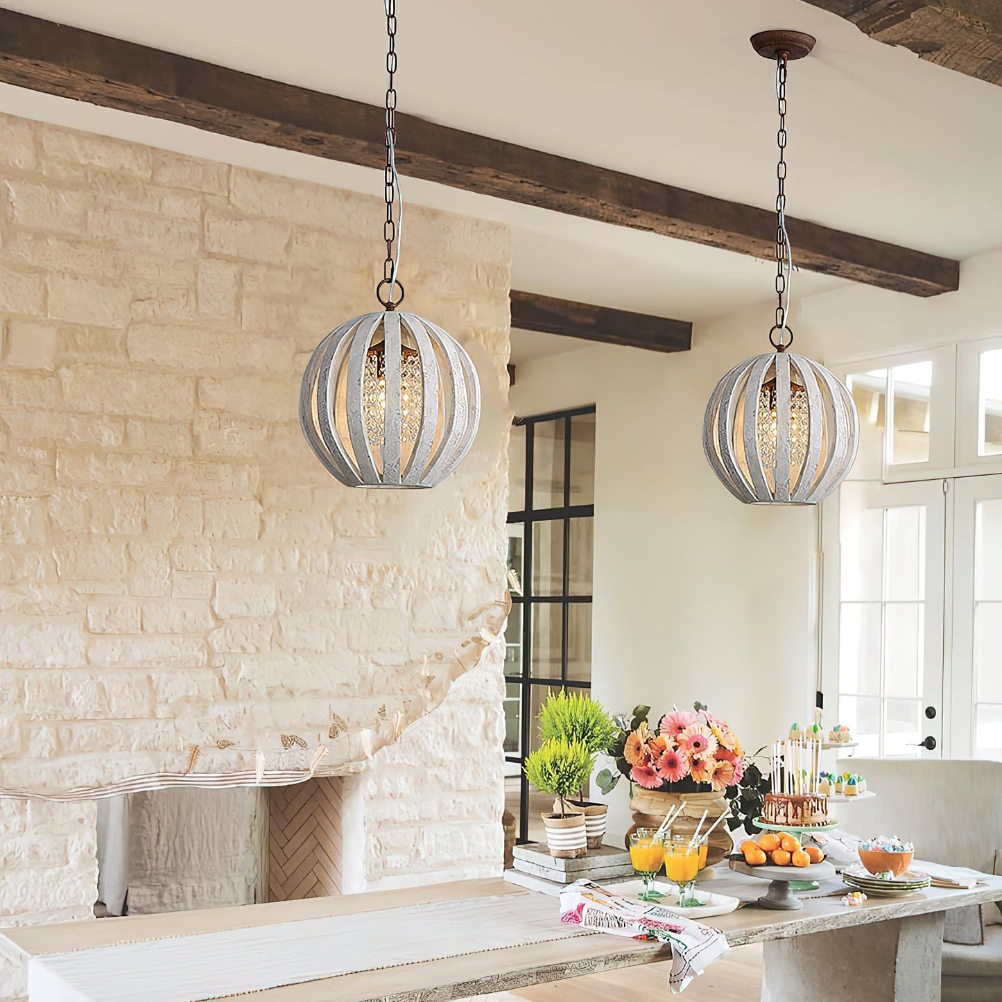 Wooden Globe Pendant Lamp