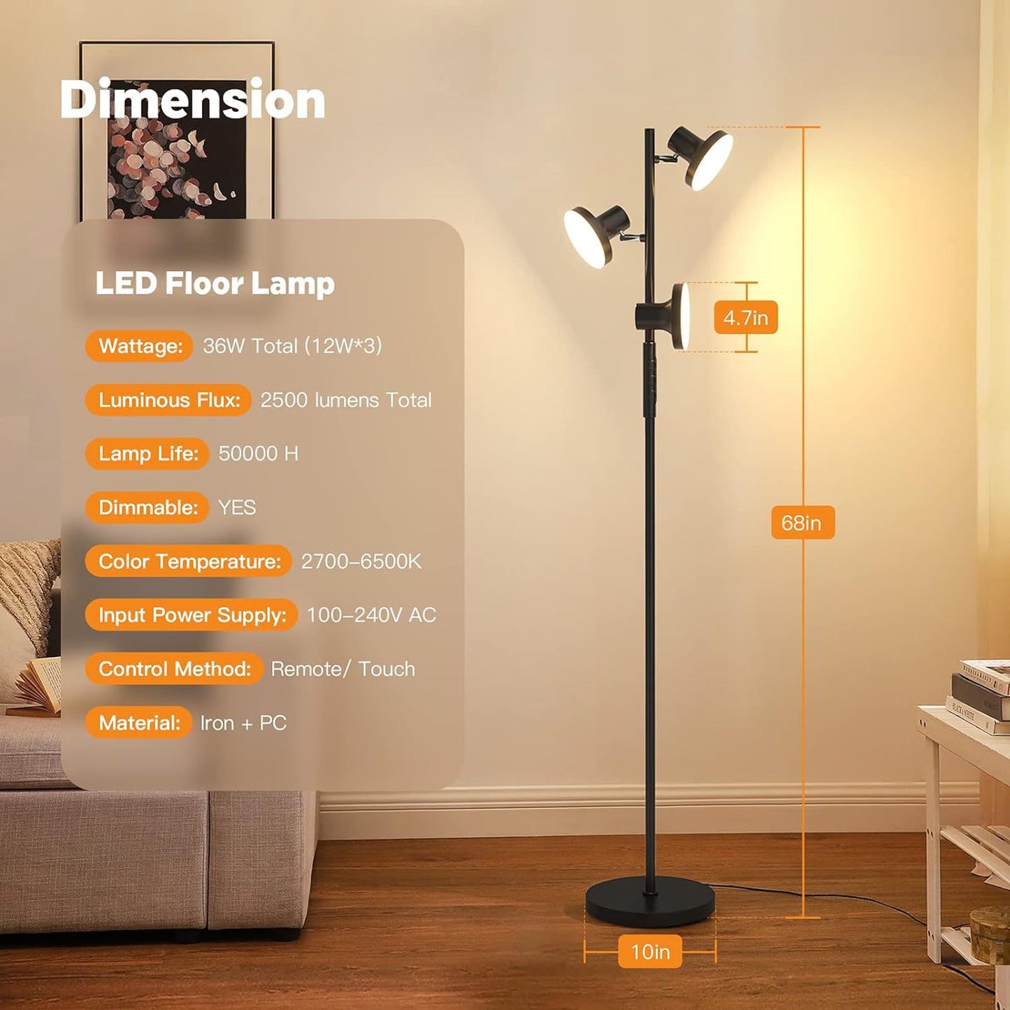Adjustable LED Floor Lamp with Remote Control