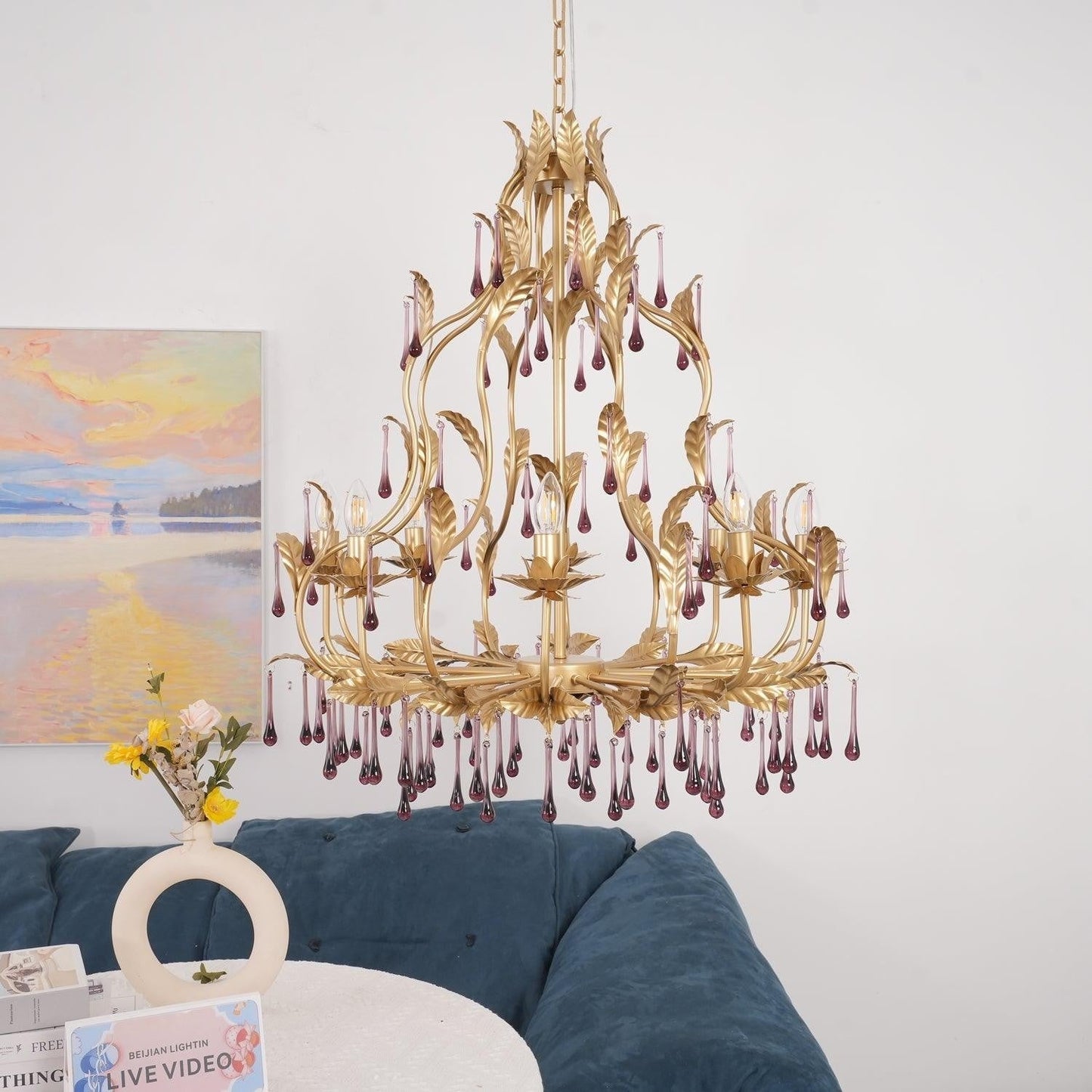 Amethyst Drop Crystal Chandelier