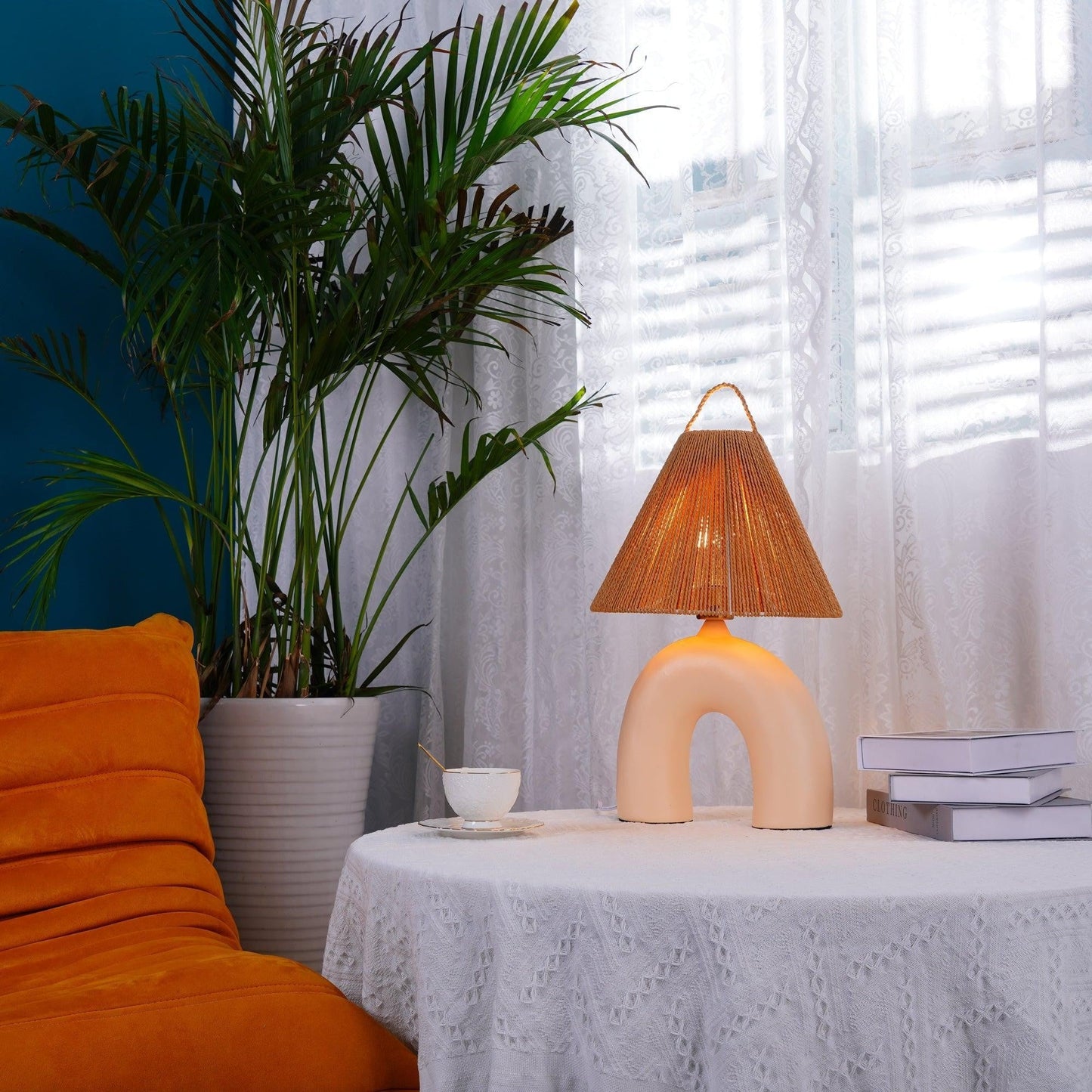 Arched Ceramic & Rope Table Lamp