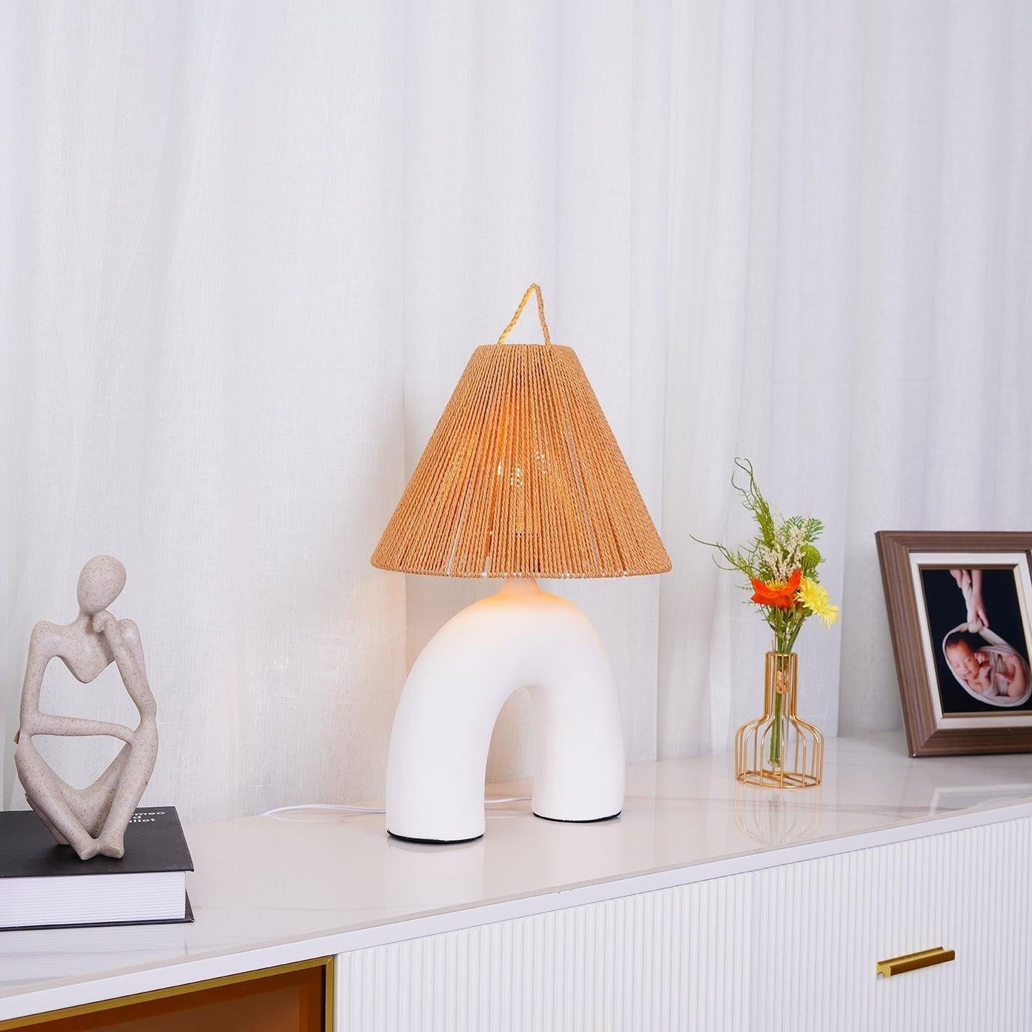Arched Ceramic & Rope Table Lamp