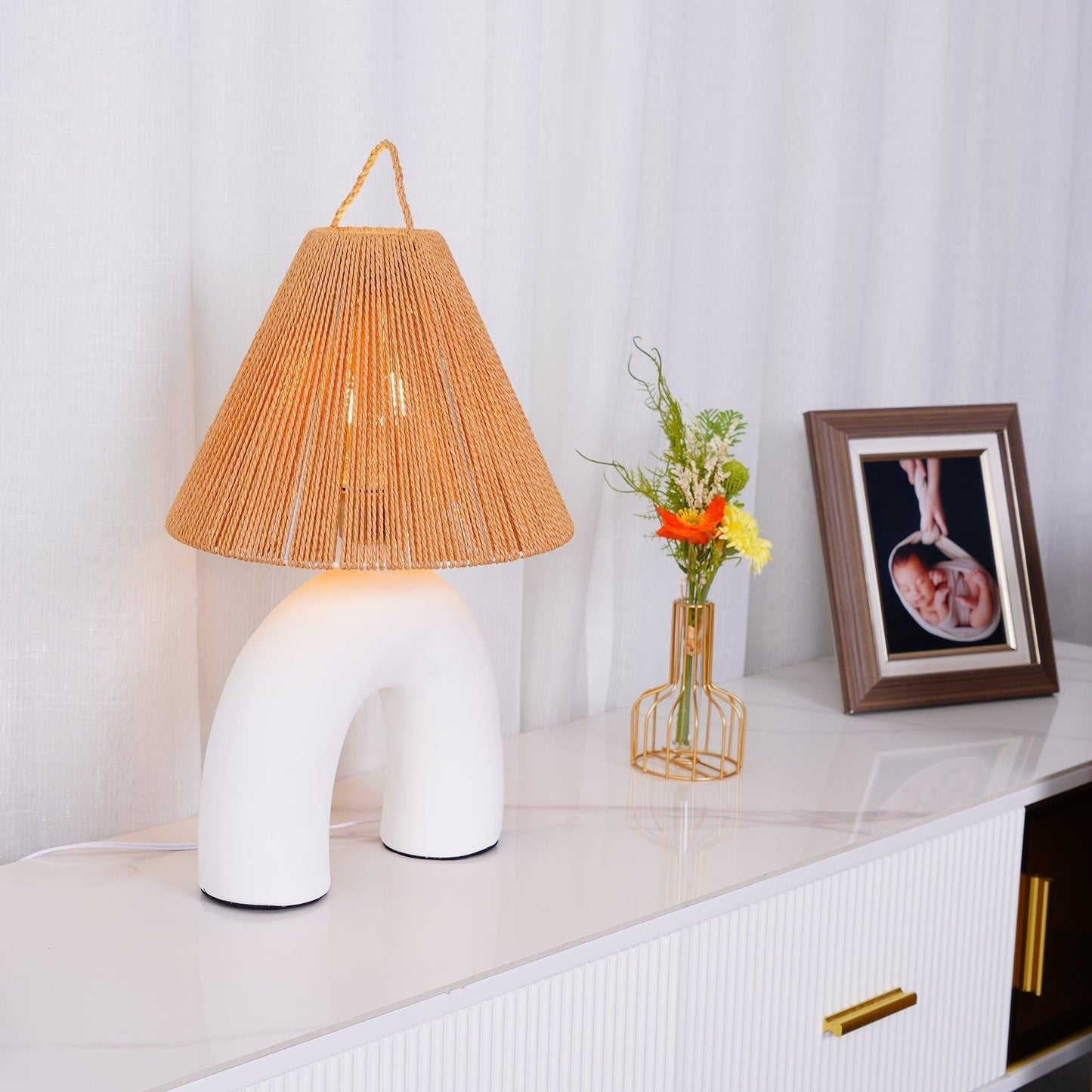 Arched Ceramic & Rope Table Lamp