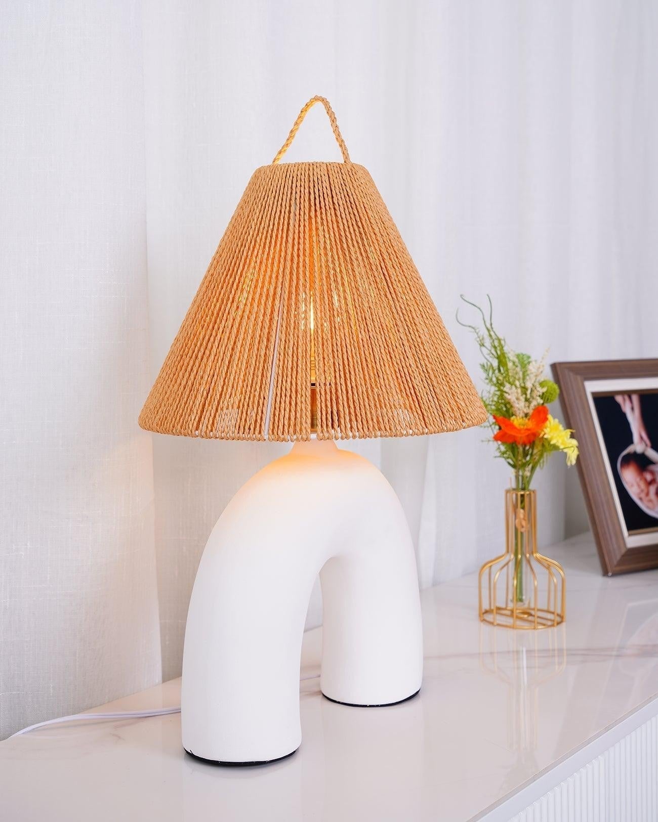 Arched Ceramic & Rope Table Lamp