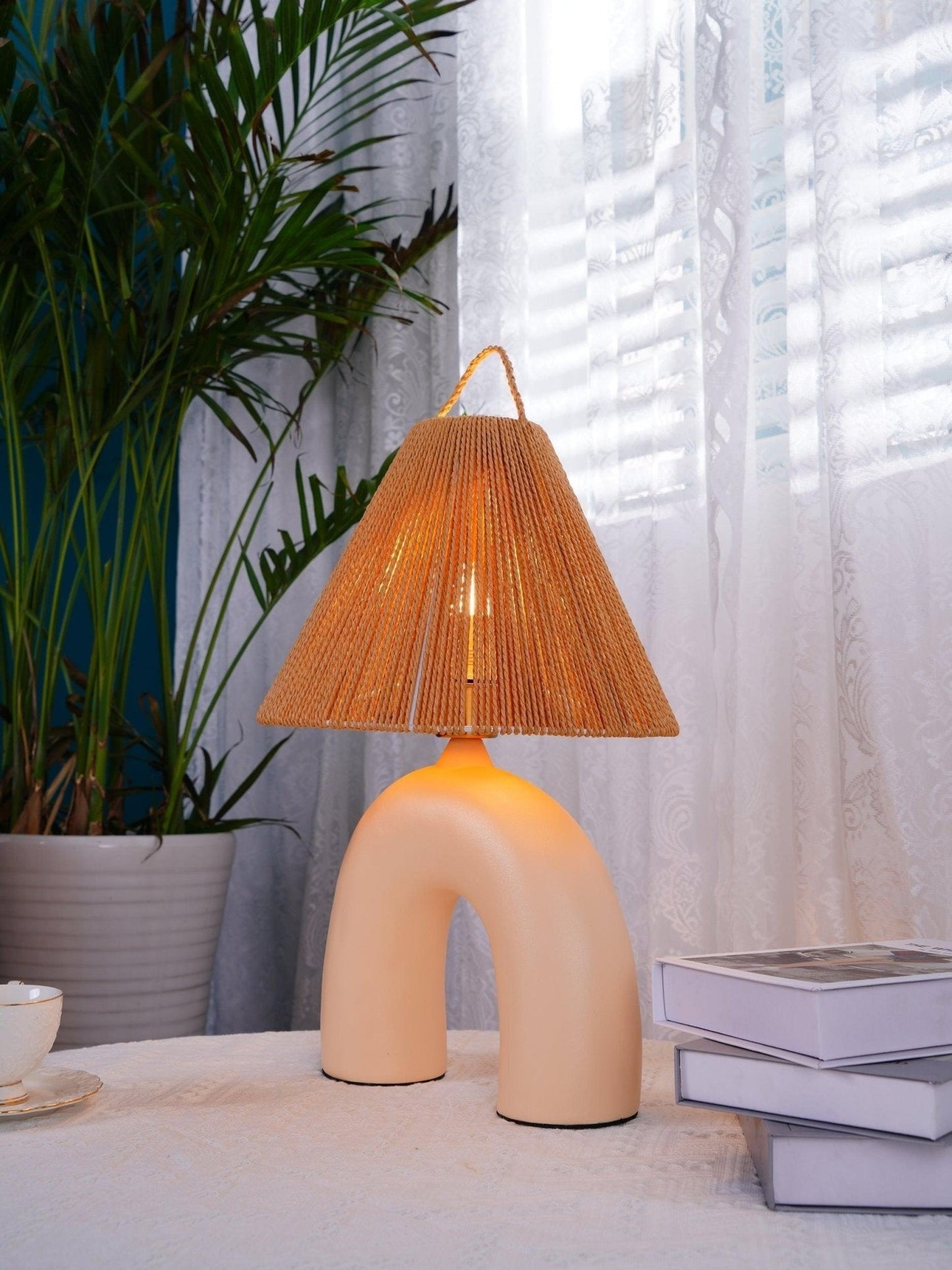 Arched Ceramic & Rope Table Lamp