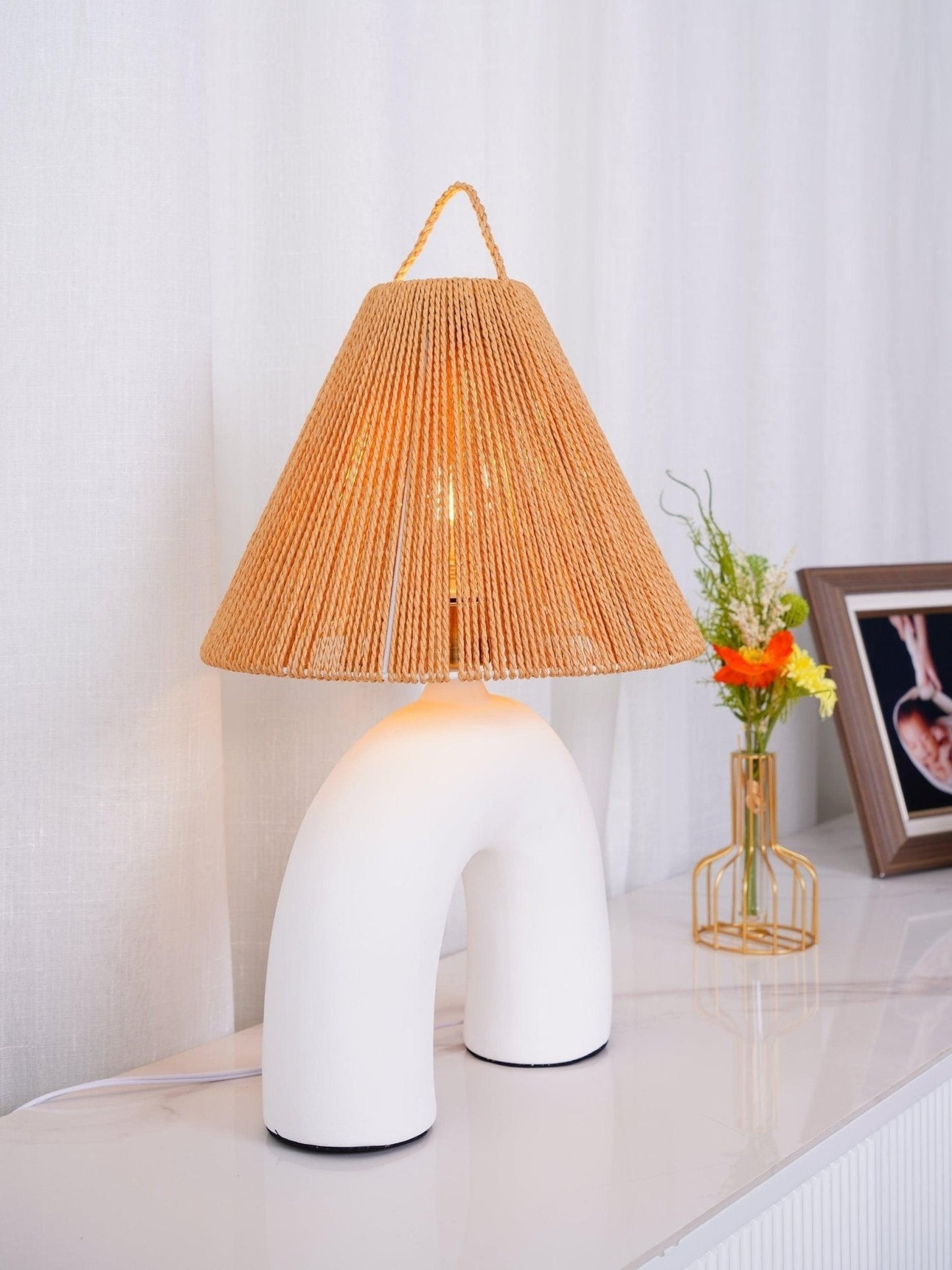 Arched Ceramic & Rope Table Lamp