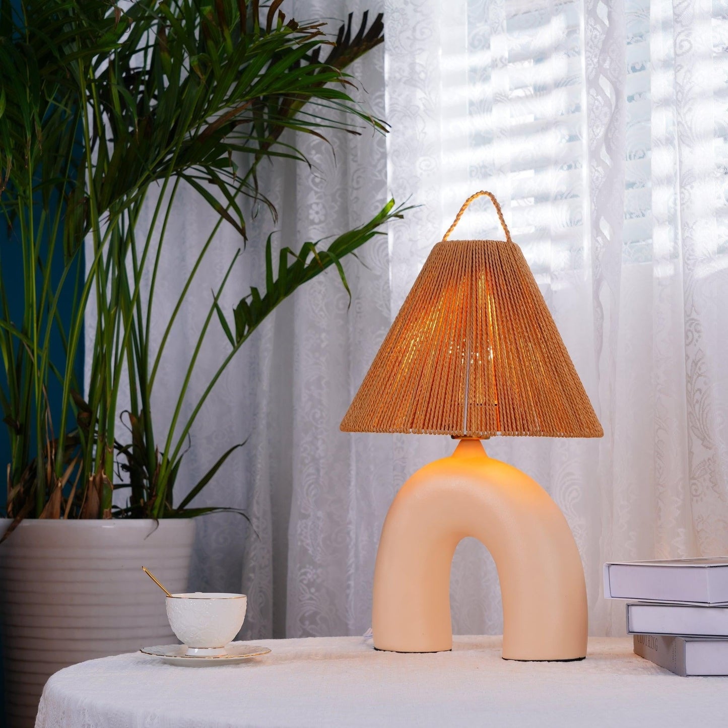 Arched Ceramic & Rope Table Lamp