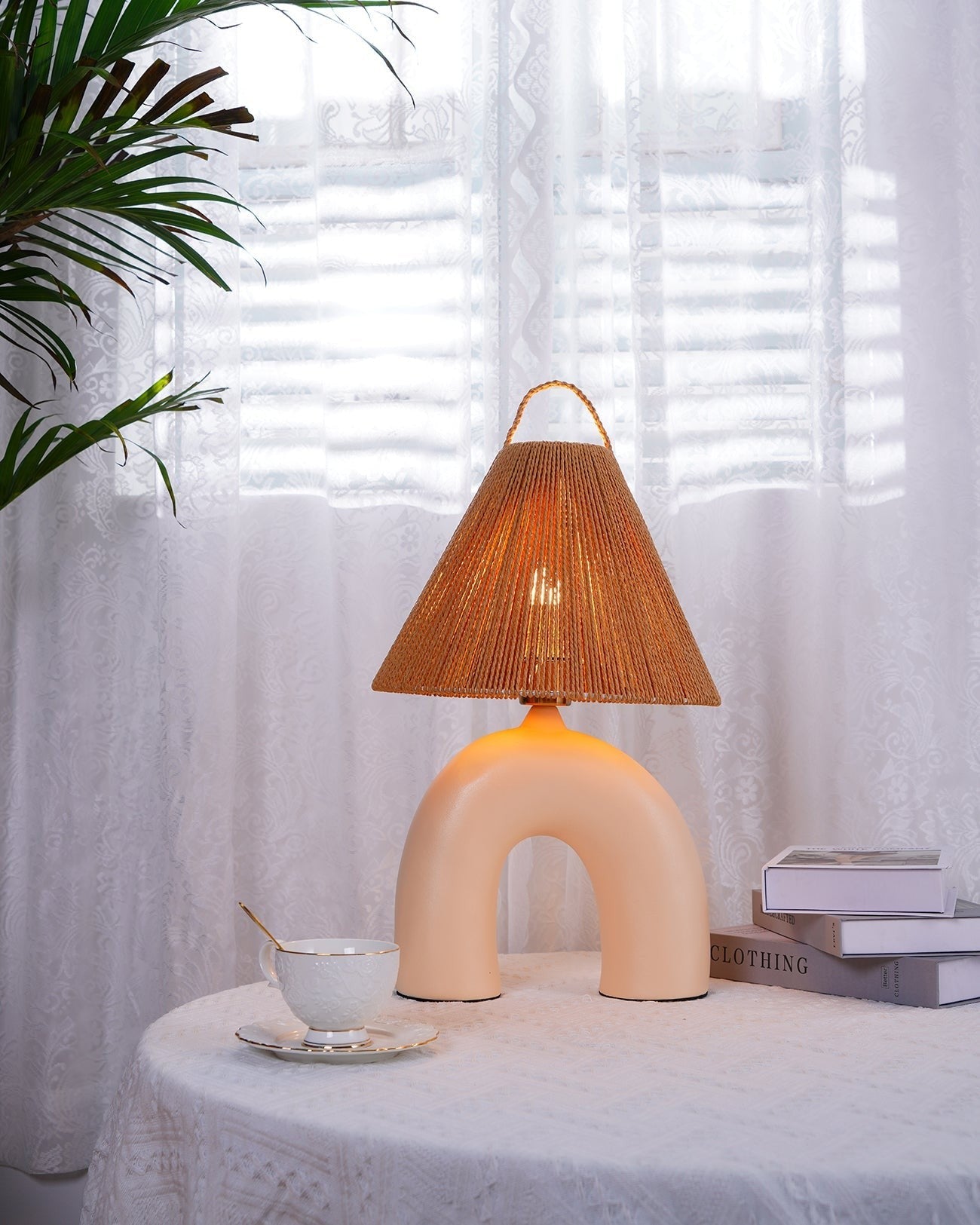 Arched Ceramic & Rope Table Lamp