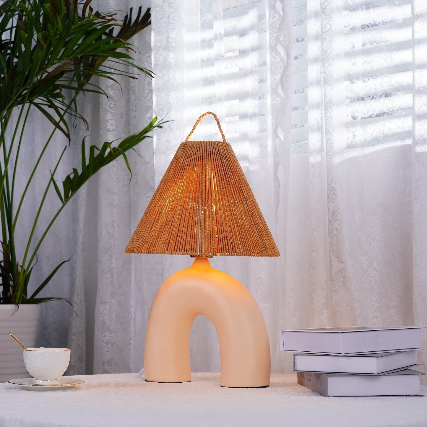 Arched Ceramic & Rope Table Lamp