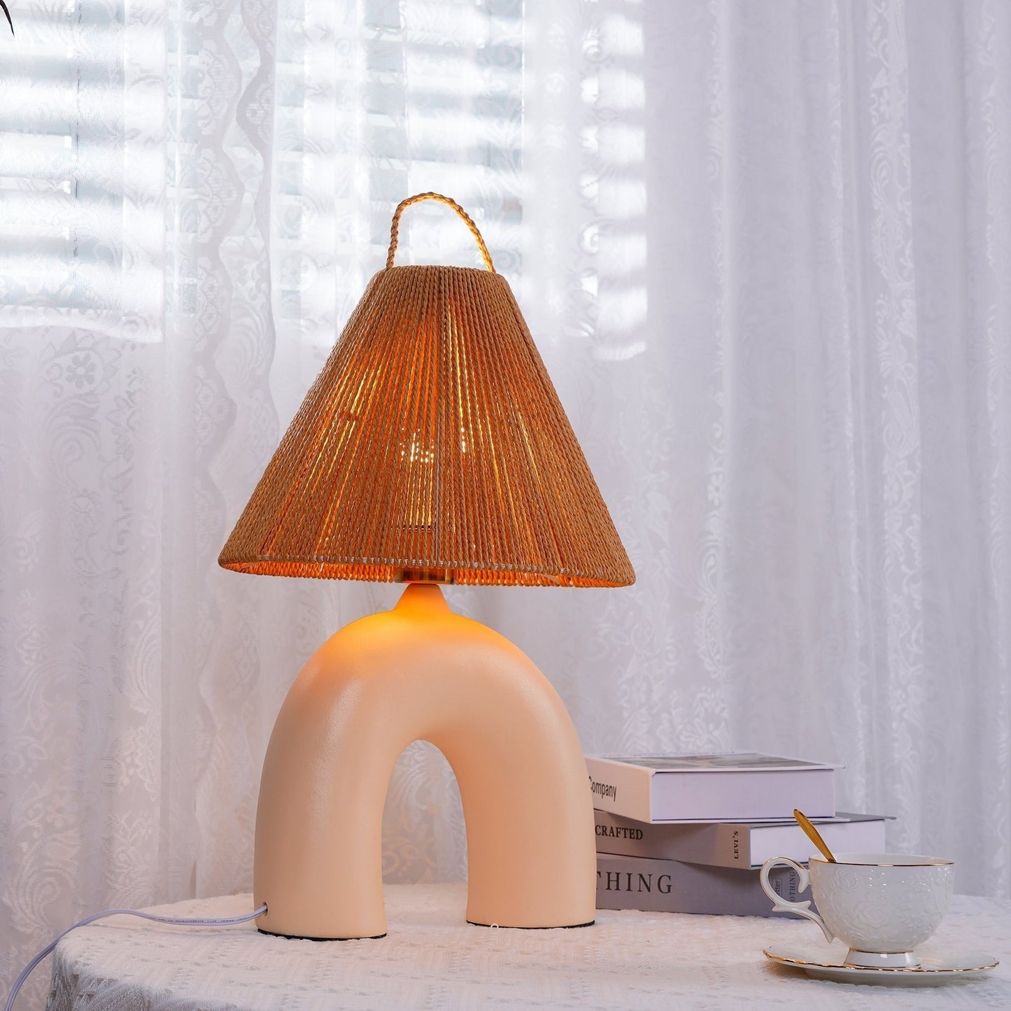 Arched Ceramic & Rope Table Lamp