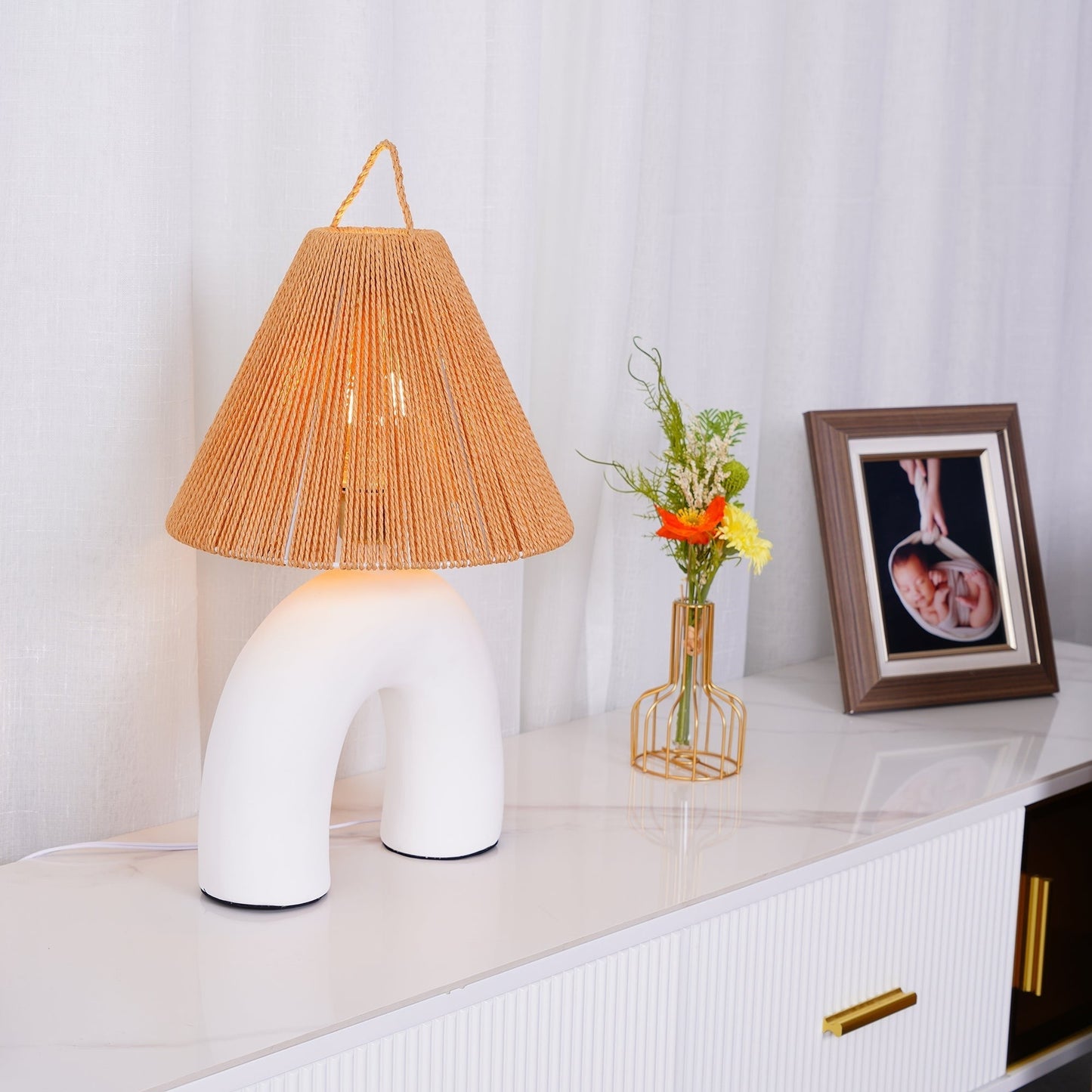 Arched Ceramic & Rope Table Lamp