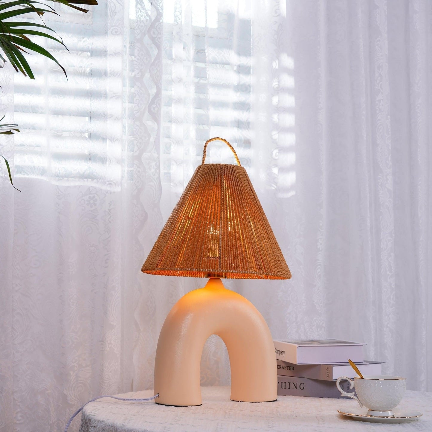 Arched Ceramic & Rope Table Lamp
