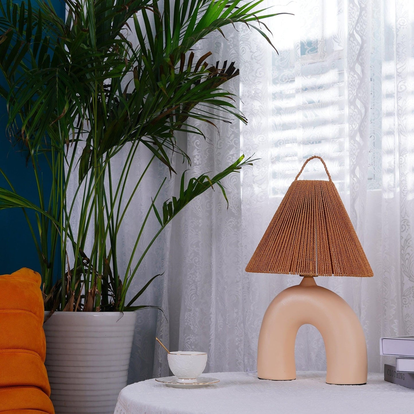 Arched Ceramic & Rope Table Lamp