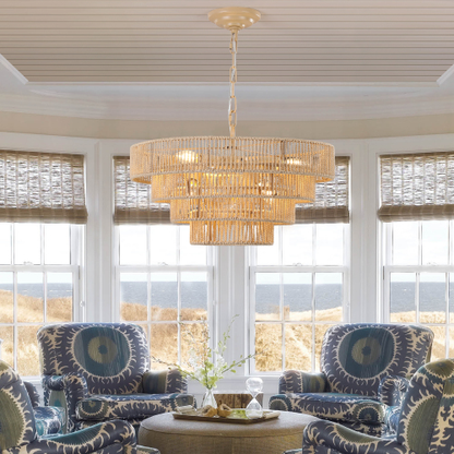 Boho Layered Rattan Statement Chandelier