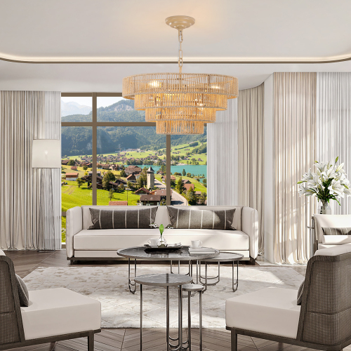 Boho Layered Rattan Statement Chandelier