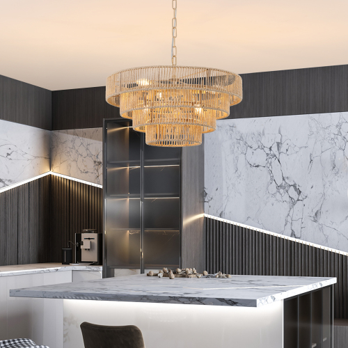Boho Layered Rattan Statement Chandelier